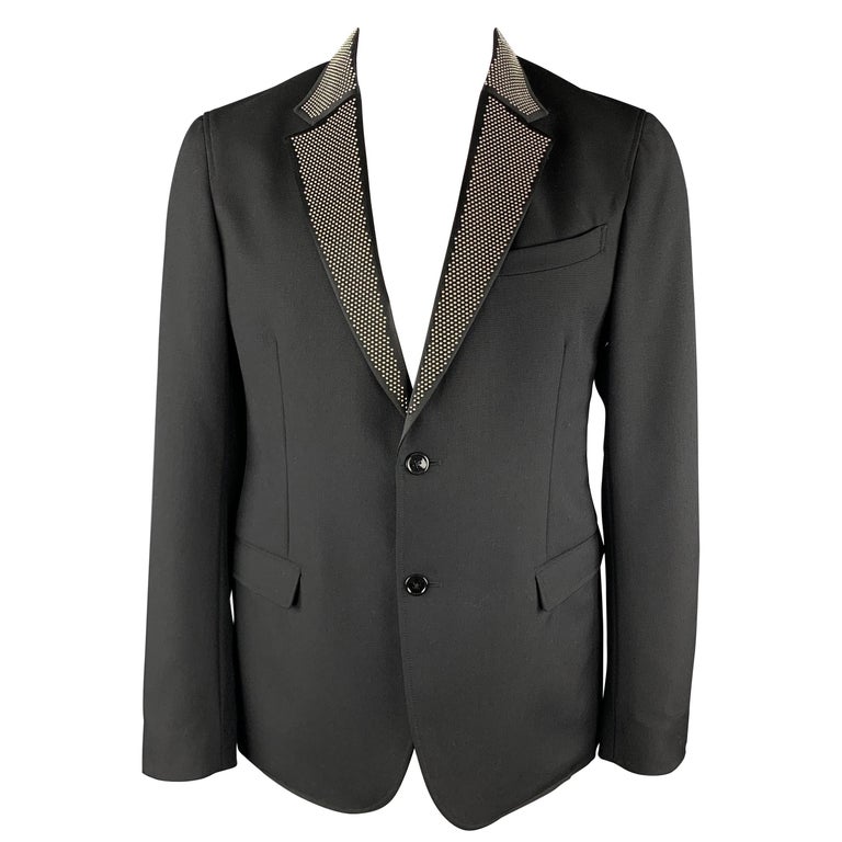 ALEXANDER MCQUEEN Size 44 Black Studded Lapel Wool / Mohair Sport Coat ...