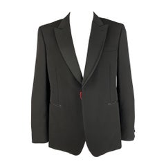 ALEXANDER MCQUEEN Sportmantel aus schwarzer Wolle mit Spitzenrevers, Größe 44