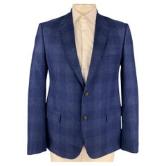 ALEXANDER MCQUEEN Size 44 Blue Plaid Wool Notch Lapel Sport Coat