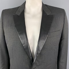 ALEXANDER MCQUEEN Size 44 Charcoal & Gold Striped Shiny Peak Lapel Sport Coat