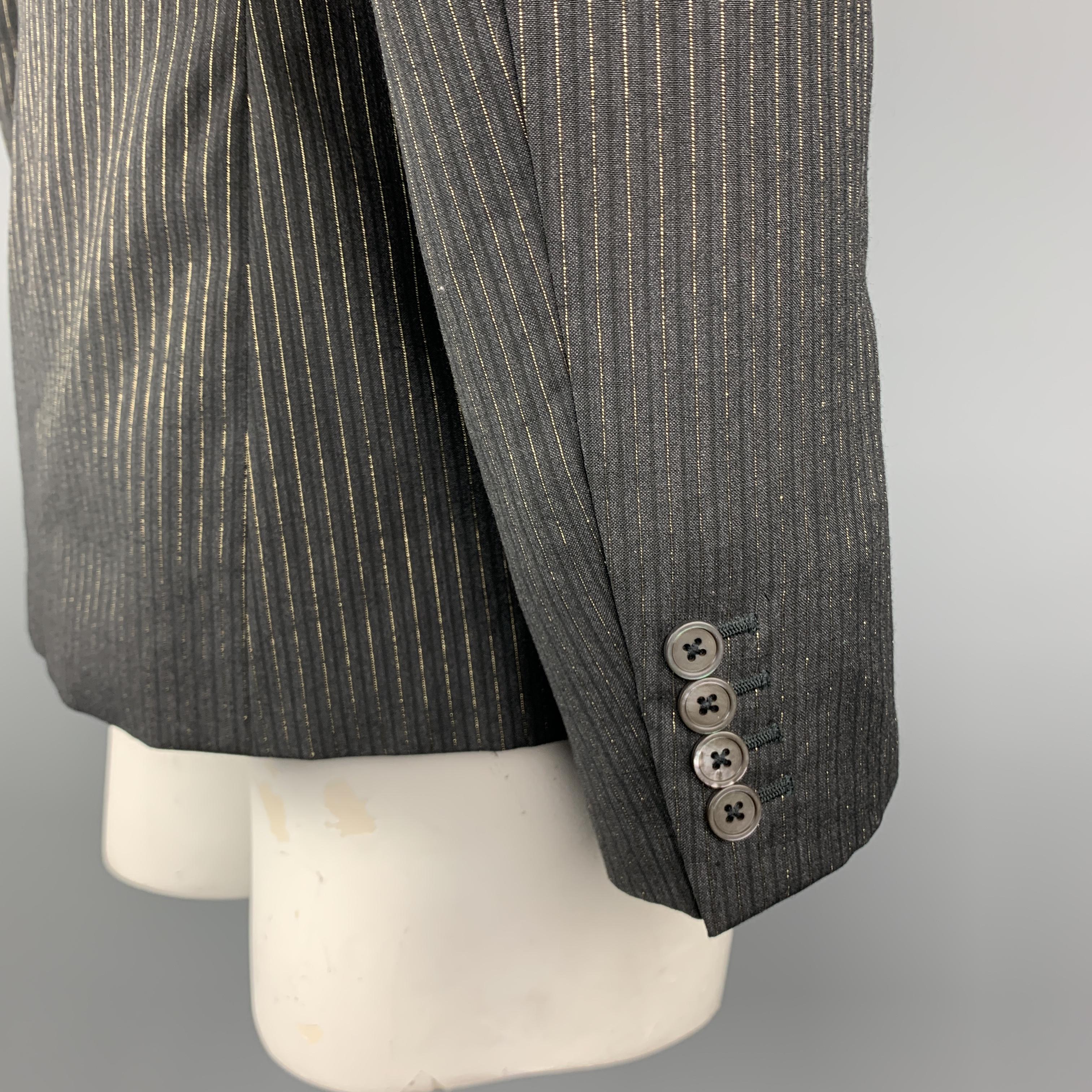 ALEXANDER MCQUEEN Size 44 Charcoal & Gold Striped Shiny Peak Lapel Sport Coat In Excellent Condition In San Francisco, CA