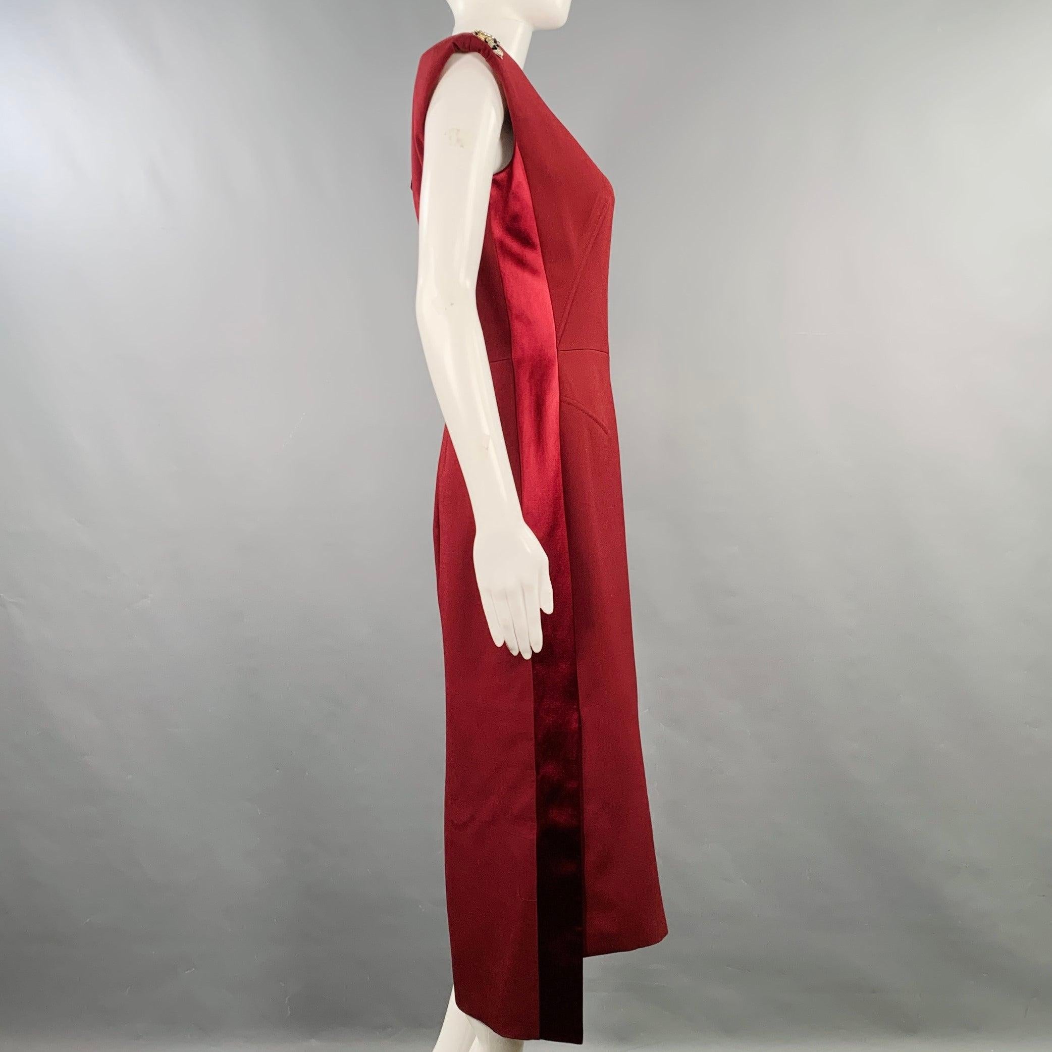 ALEXANDER MCQUEEN Size 6 Burgundy Gold Wool Silk Applique Sleeveless Dress In Excellent Condition For Sale In San Francisco, CA