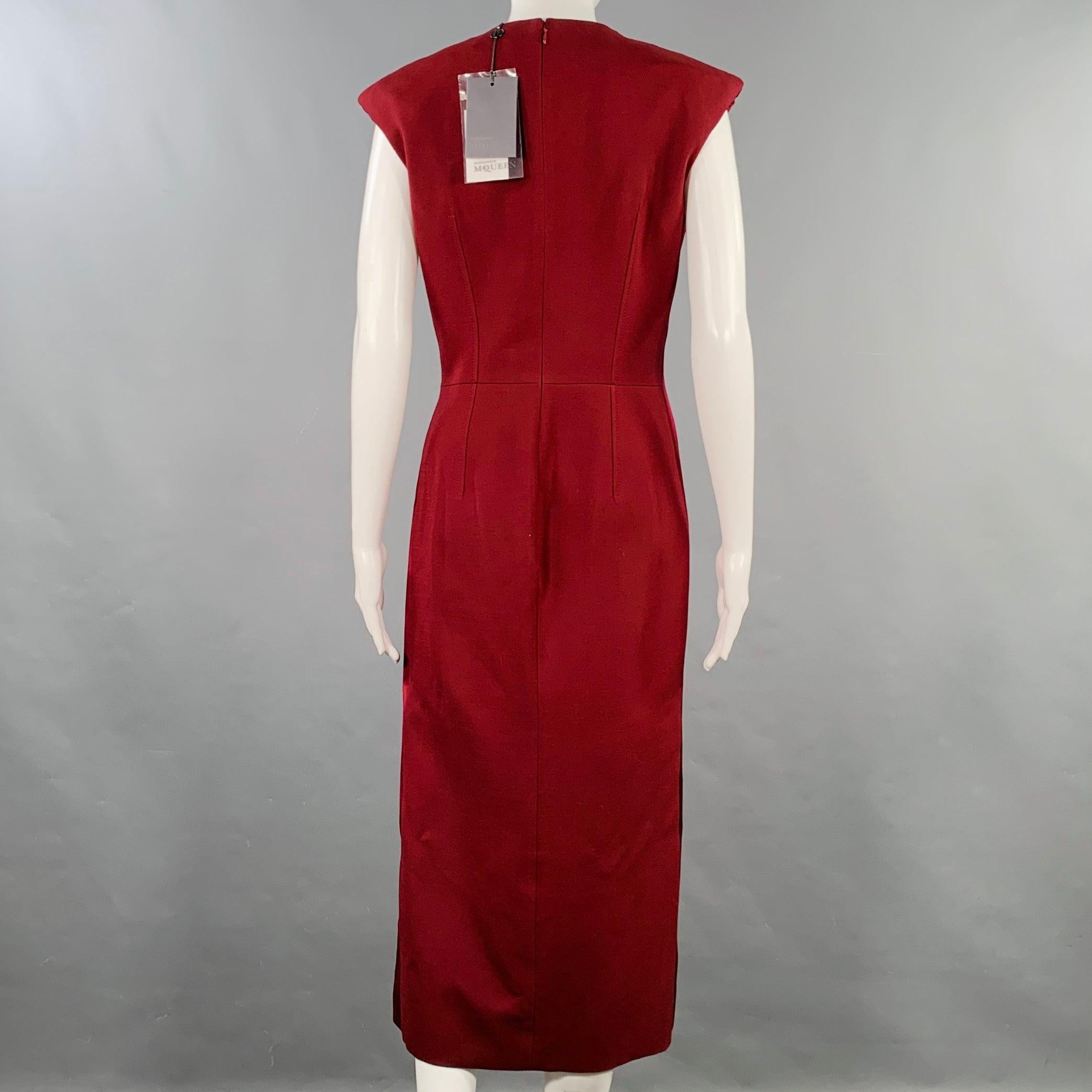 Women's ALEXANDER MCQUEEN Size 6 Burgundy Gold Wool Silk Applique Sleeveless Dress For Sale