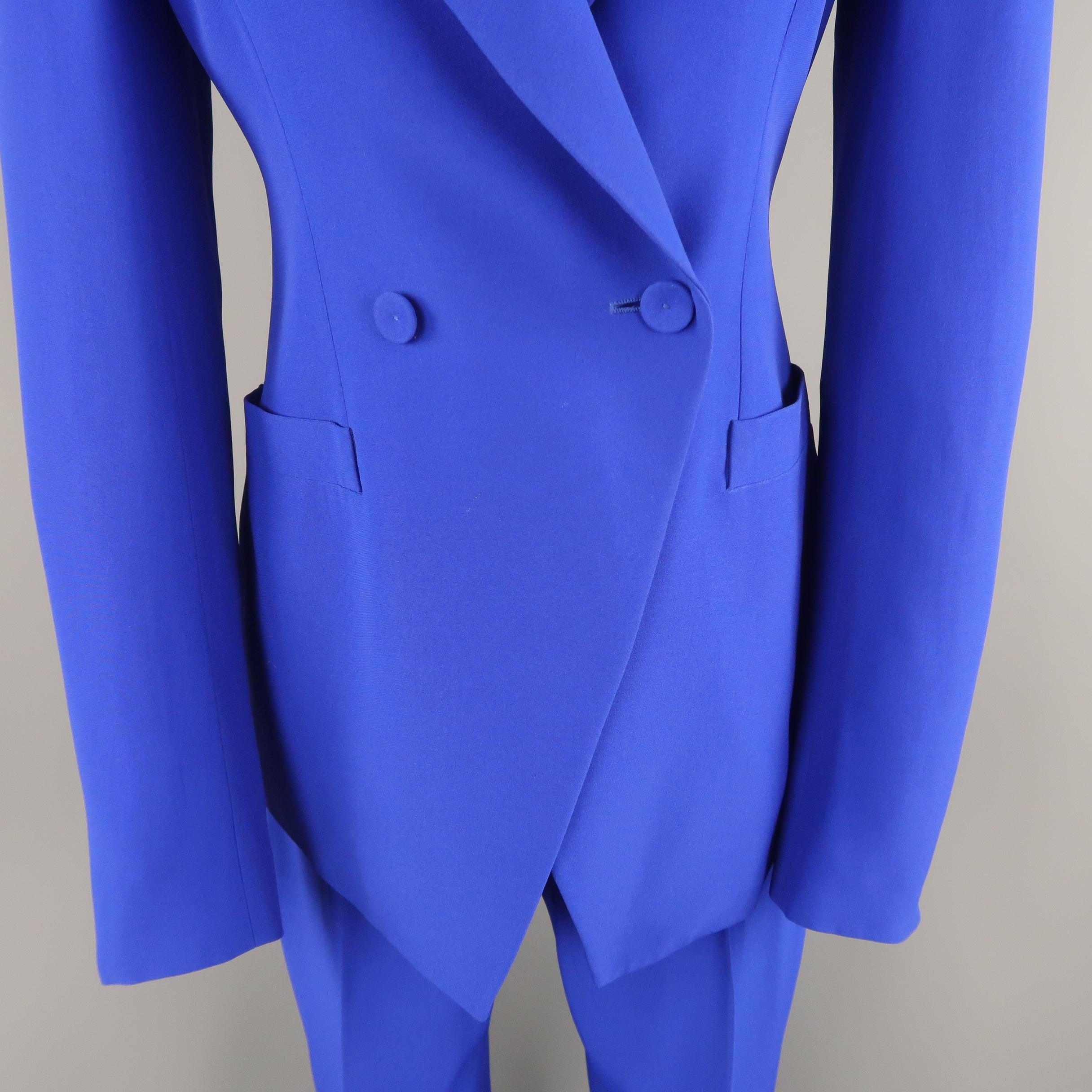 ALEXANDER MCQUEEN Size 6 Cobalt Blue Double Breasted Peak Lapel Pants Suit In Good Condition In San Francisco, CA