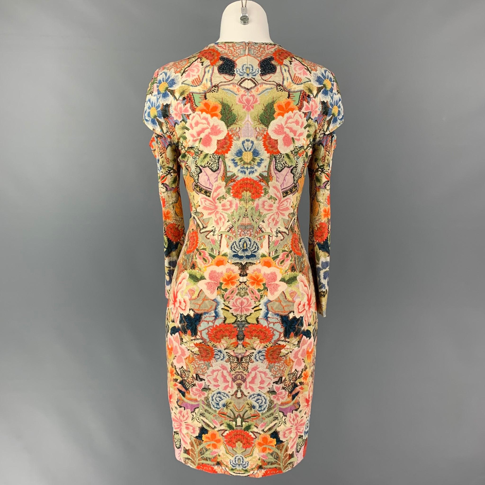 ALEXANDER MCQUEEN Size 6 Multi-Color Rayon Blend Floral Long Sleeve Dress In Good Condition In San Francisco, CA