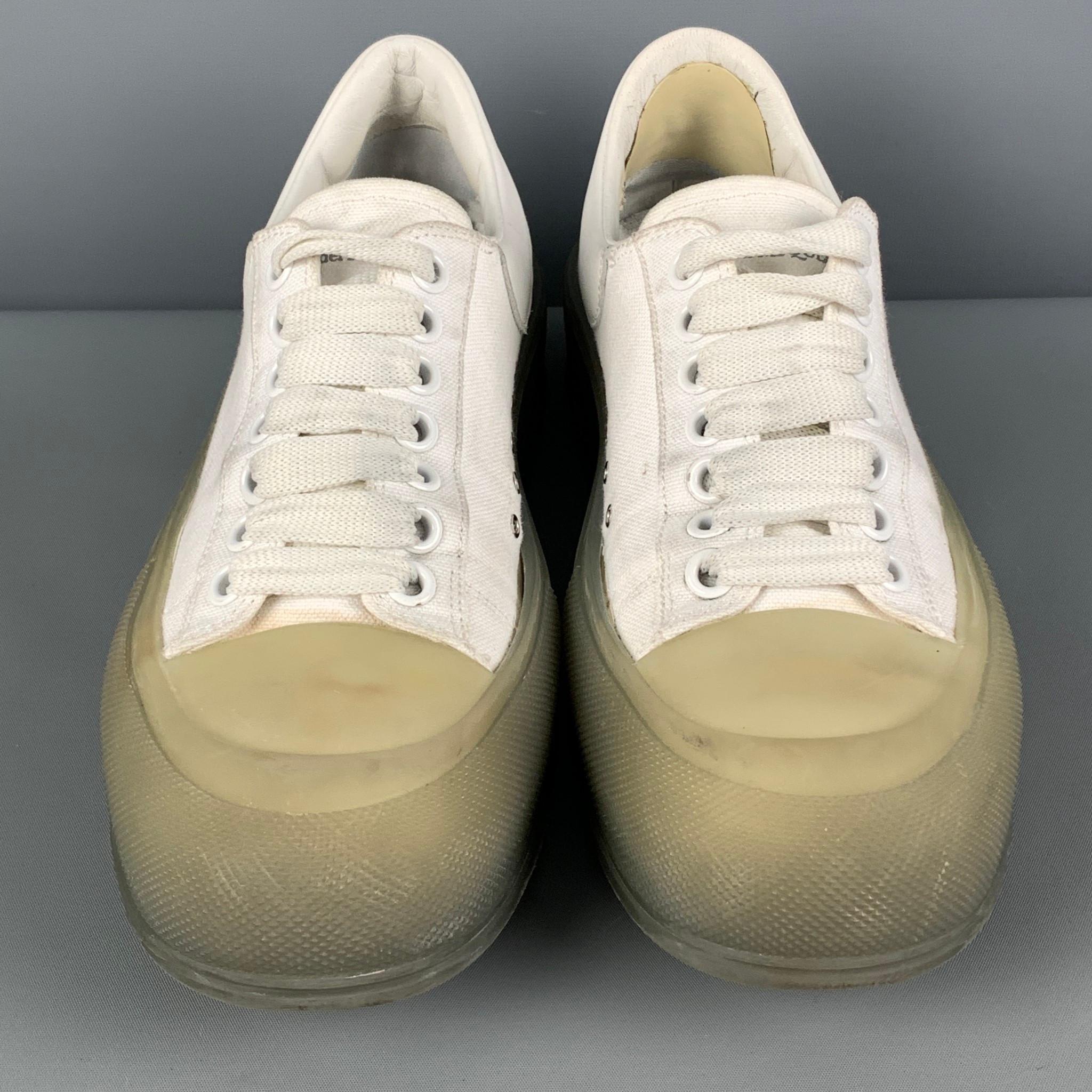 Men's ALEXANDER MCQUEEN Size 8 White Olive Canvas Low Top Plimsoll Sneakers