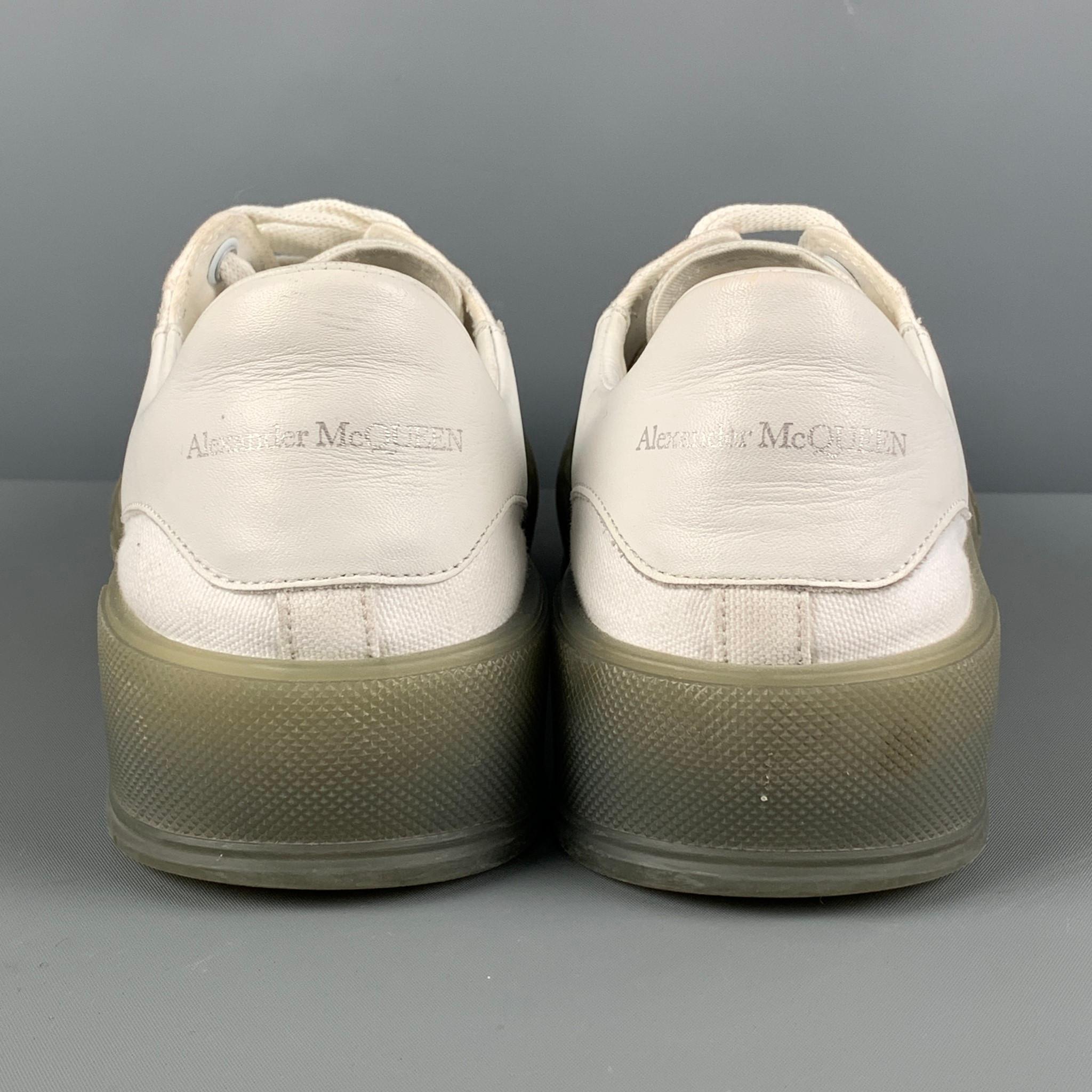 ALEXANDER MCQUEEN Size 8 White Olive Canvas Low Top Plimsoll Sneakers 1