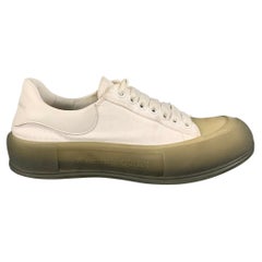 ALEXANDER MCQUEEN Size 8 White Olive Canvas Low Top Plimsoll Sneakers