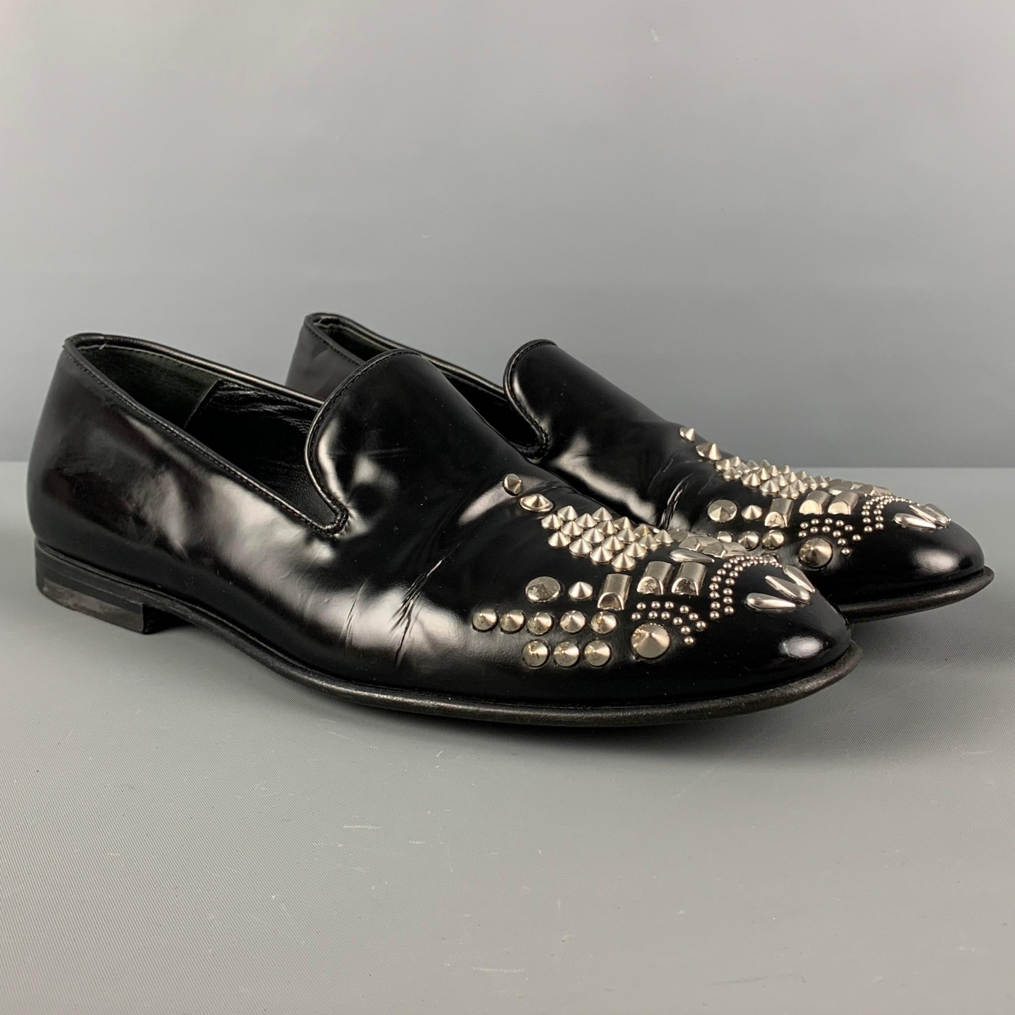 Noir ALEXANDER MCQUEEN - Mocassins en cuir cloutés noirs et argentés, taille 9