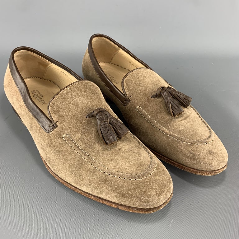 ALEXANDER MCQUEEN Size 9 Tan Suede Slip On Brown Tassel Loafers For Sale at  1stDibs | tan tassel loafers