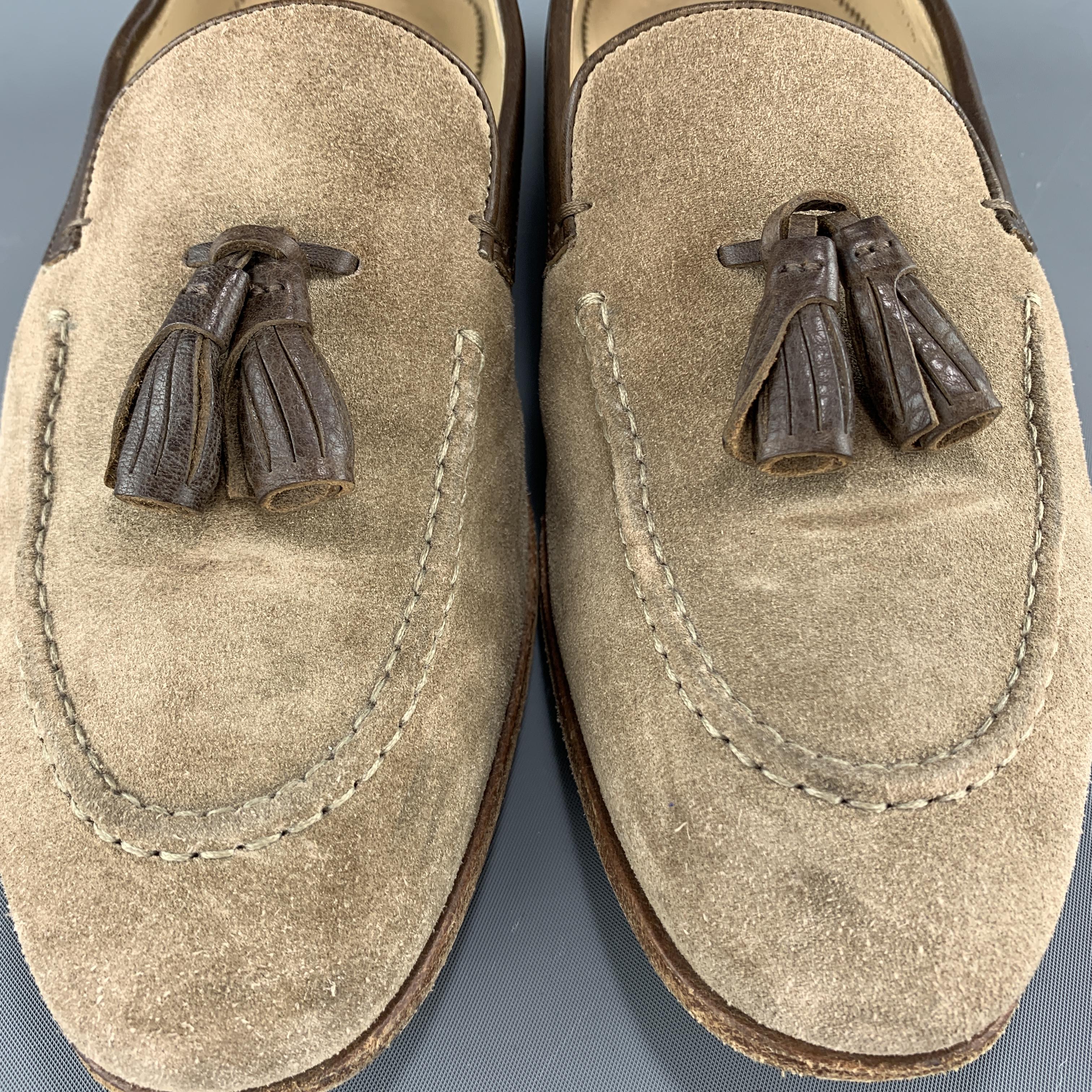 ALEXANDER MCQUEEN Size 9 Tan Suede Slip On Brown Tassel Loafers In Good Condition In San Francisco, CA