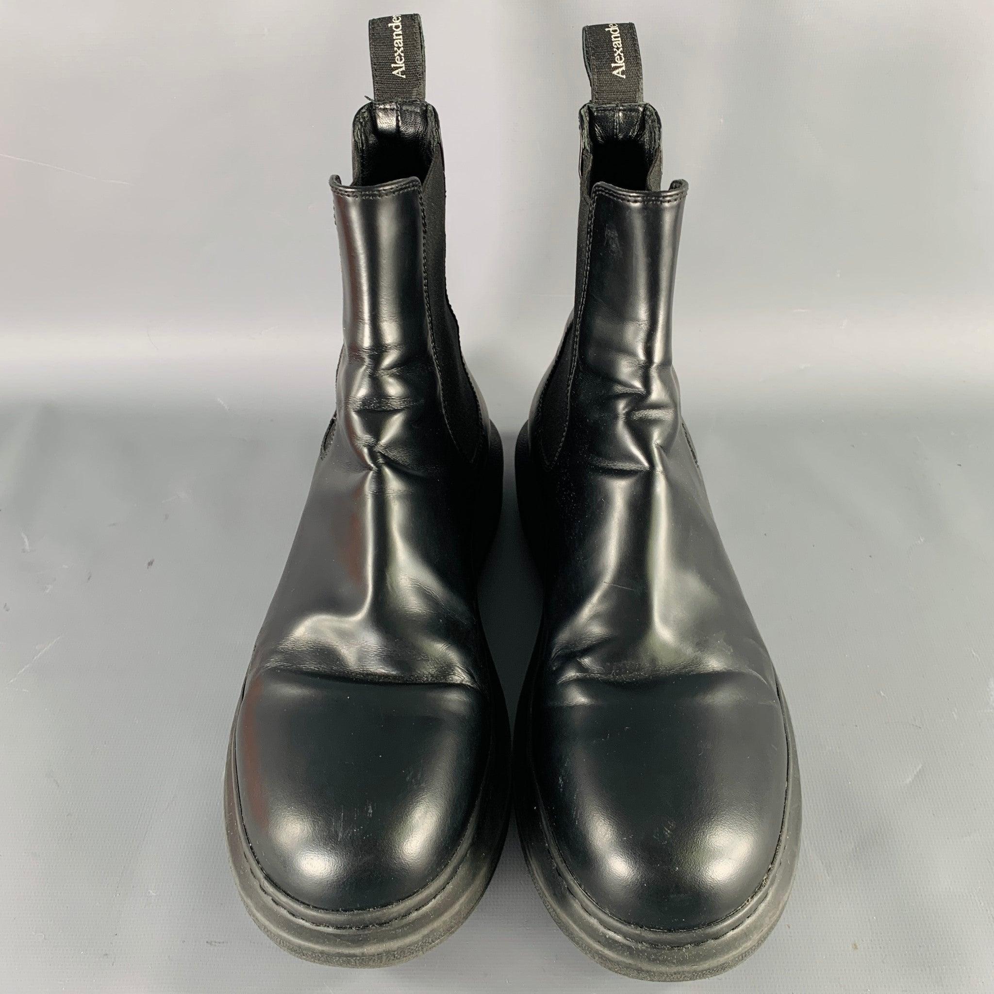 Men's ALEXANDER MCQUEEN Size 9.5 Black Leather Platform Chelsea Boots