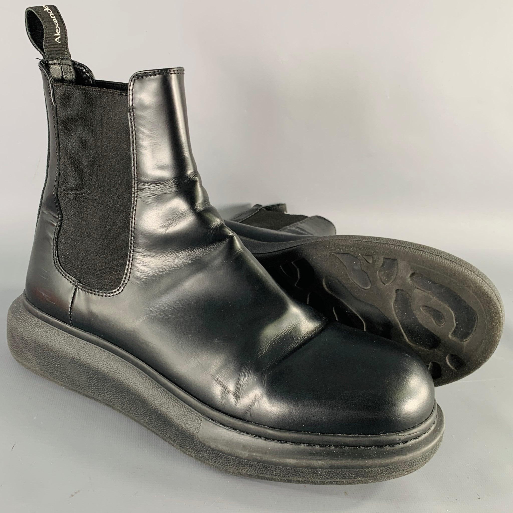 ALEXANDER MCQUEEN Size 9.5 Black Leather Platform Chelsea Boots 1