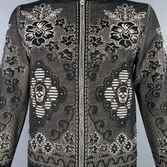 ALEXANDER MCQUEEN Size L Black White Floral Wool Blend Bomber Jacket