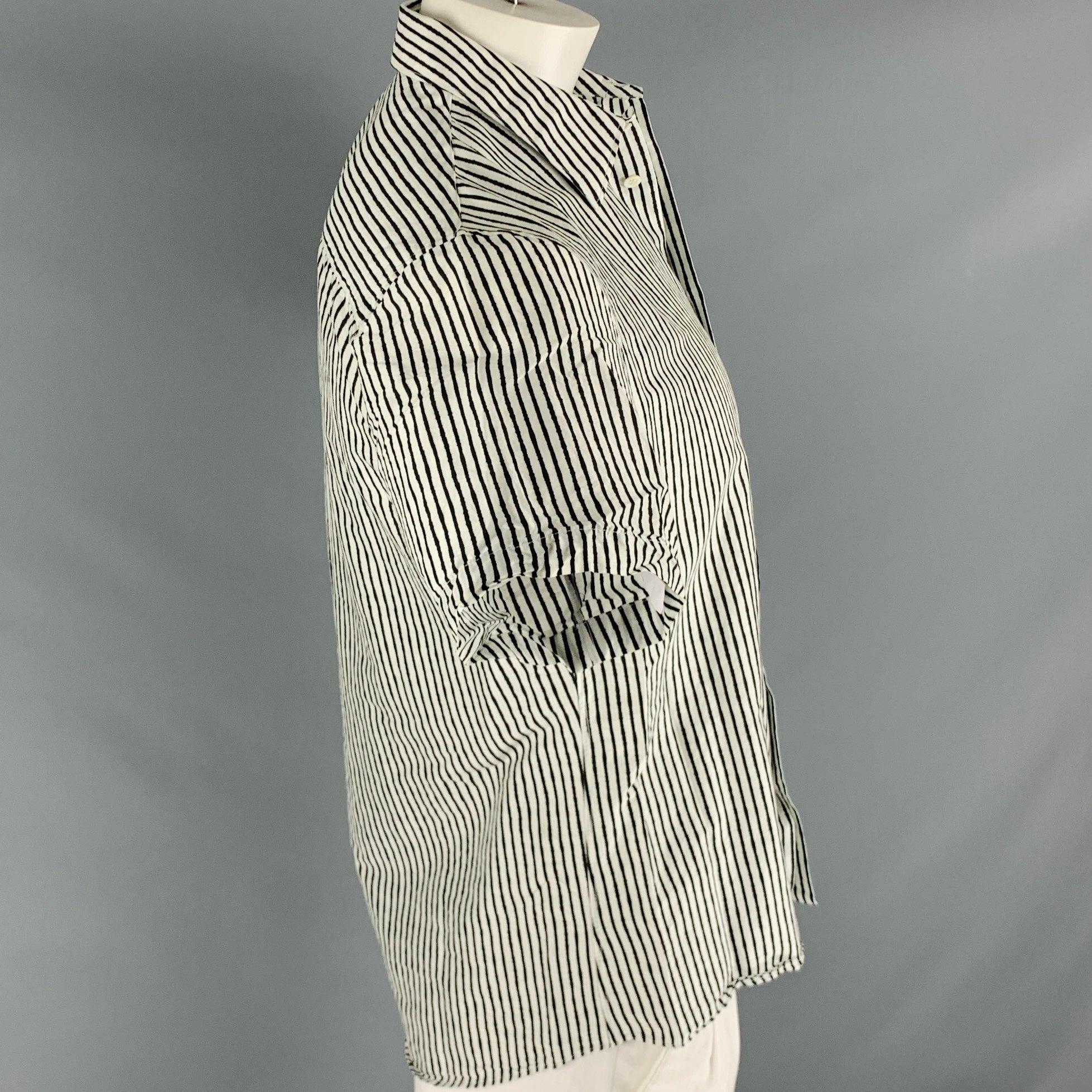 ALEXANDER MCQUEEN Size L Black White Stripe Cotton Silk Short Sleeve Shirt In Excellent Condition In San Francisco, CA
