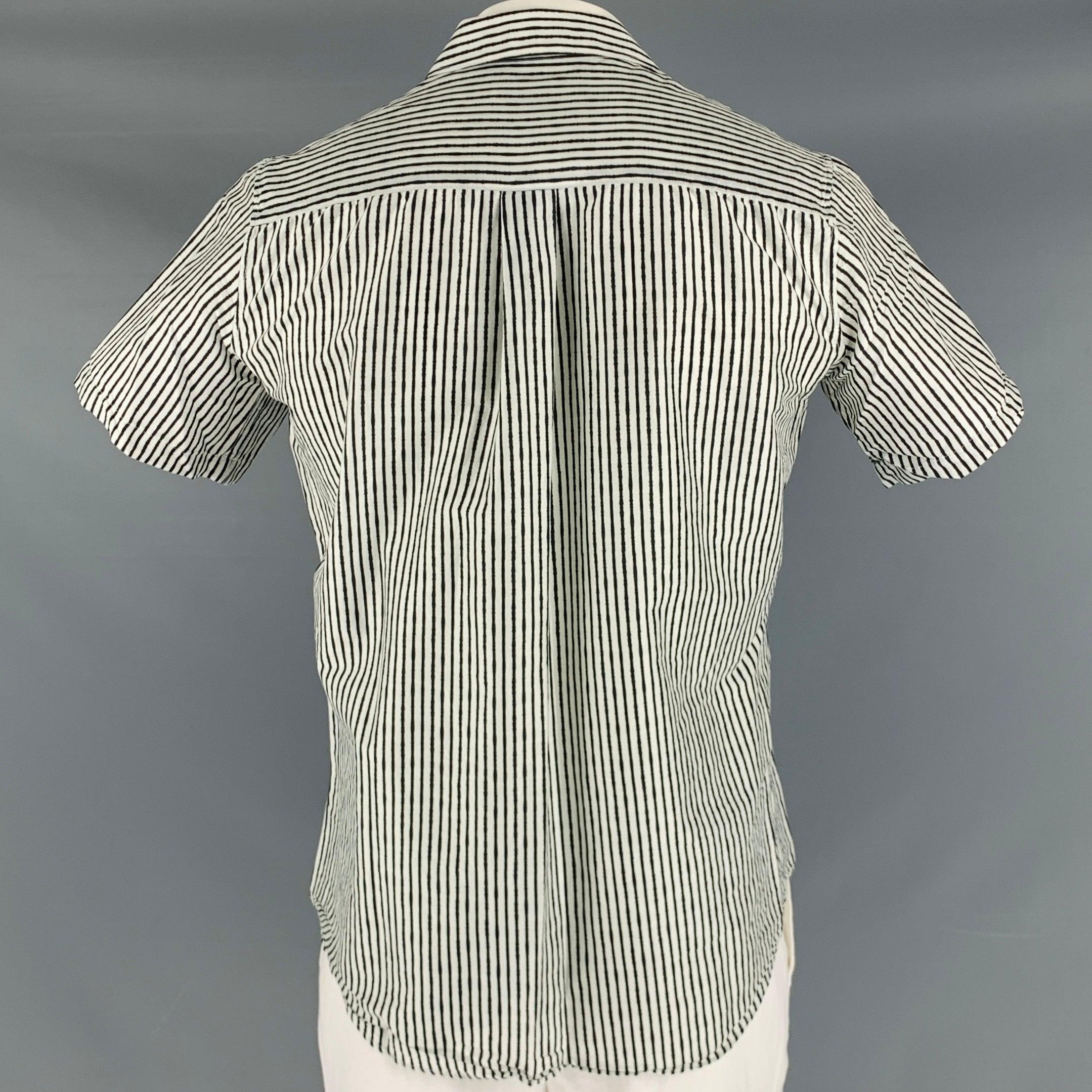 Men's ALEXANDER MCQUEEN Size L Black White Stripe Cotton Silk Short Sleeve Shirt