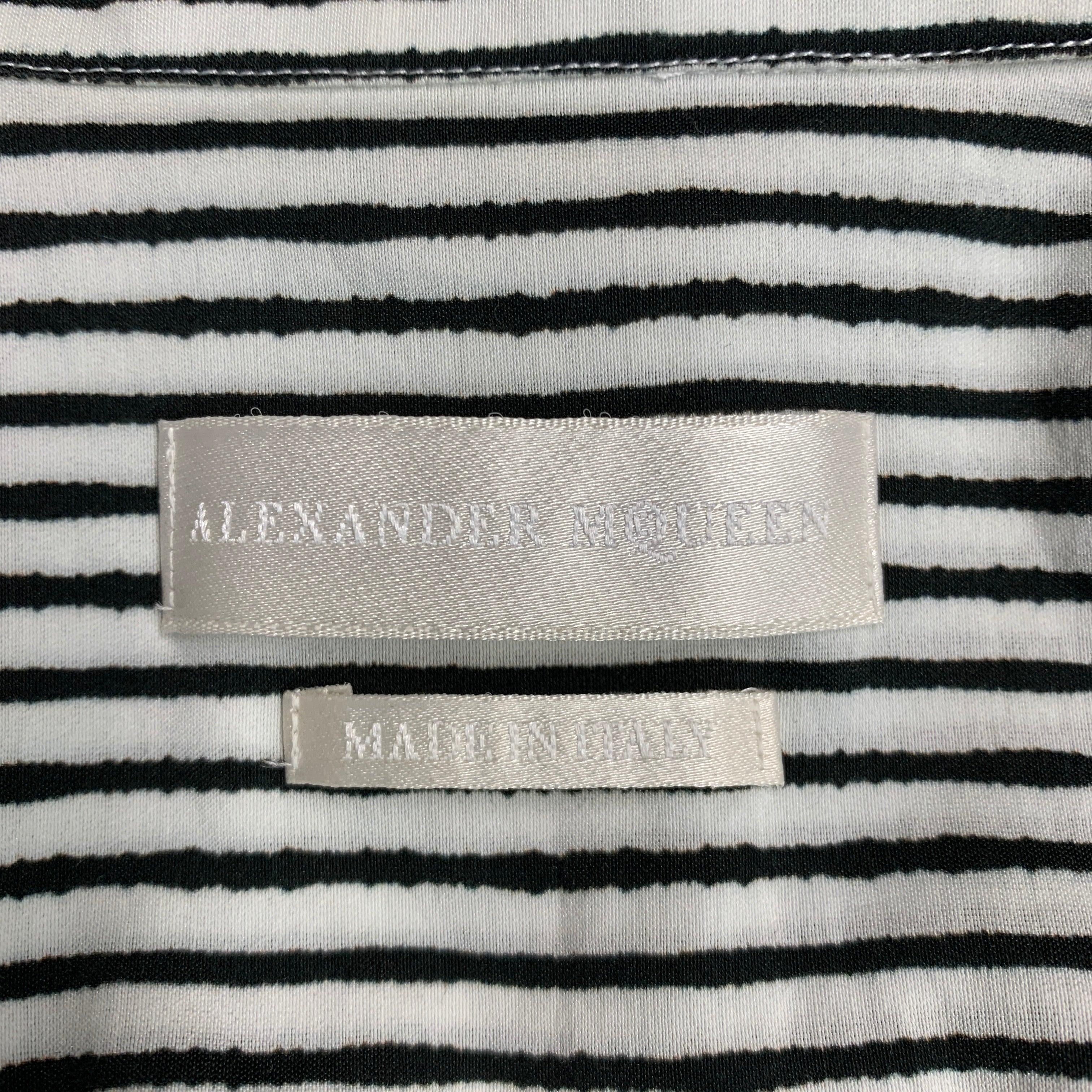 ALEXANDER MCQUEEN Size L Black White Stripe Cotton Silk Short Sleeve Shirt For Sale 1