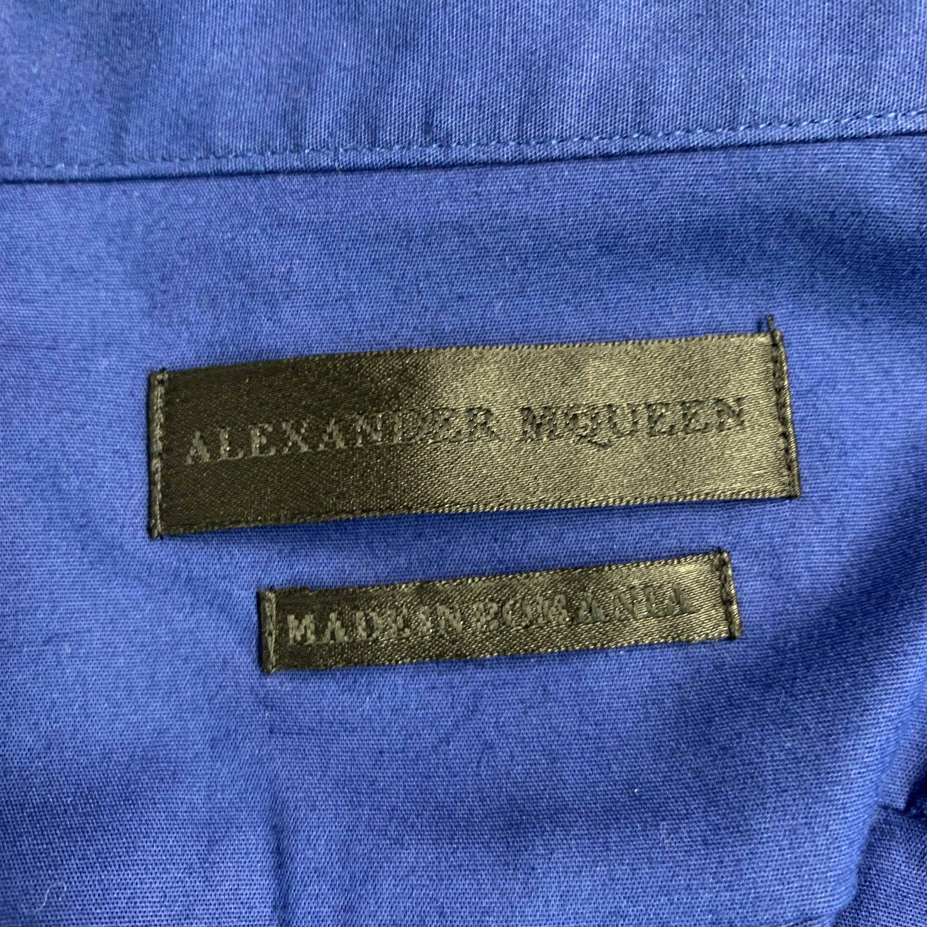 ALEXANDER MCQUEEN Size L Blue Cotton Blend Short Sleeve Shirt For Sale 1