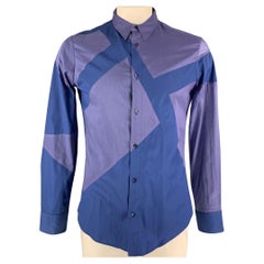 ALEXANDER MCQUEEN Size L Blue Purple Color Block Cotton Short Sleeve Shirt