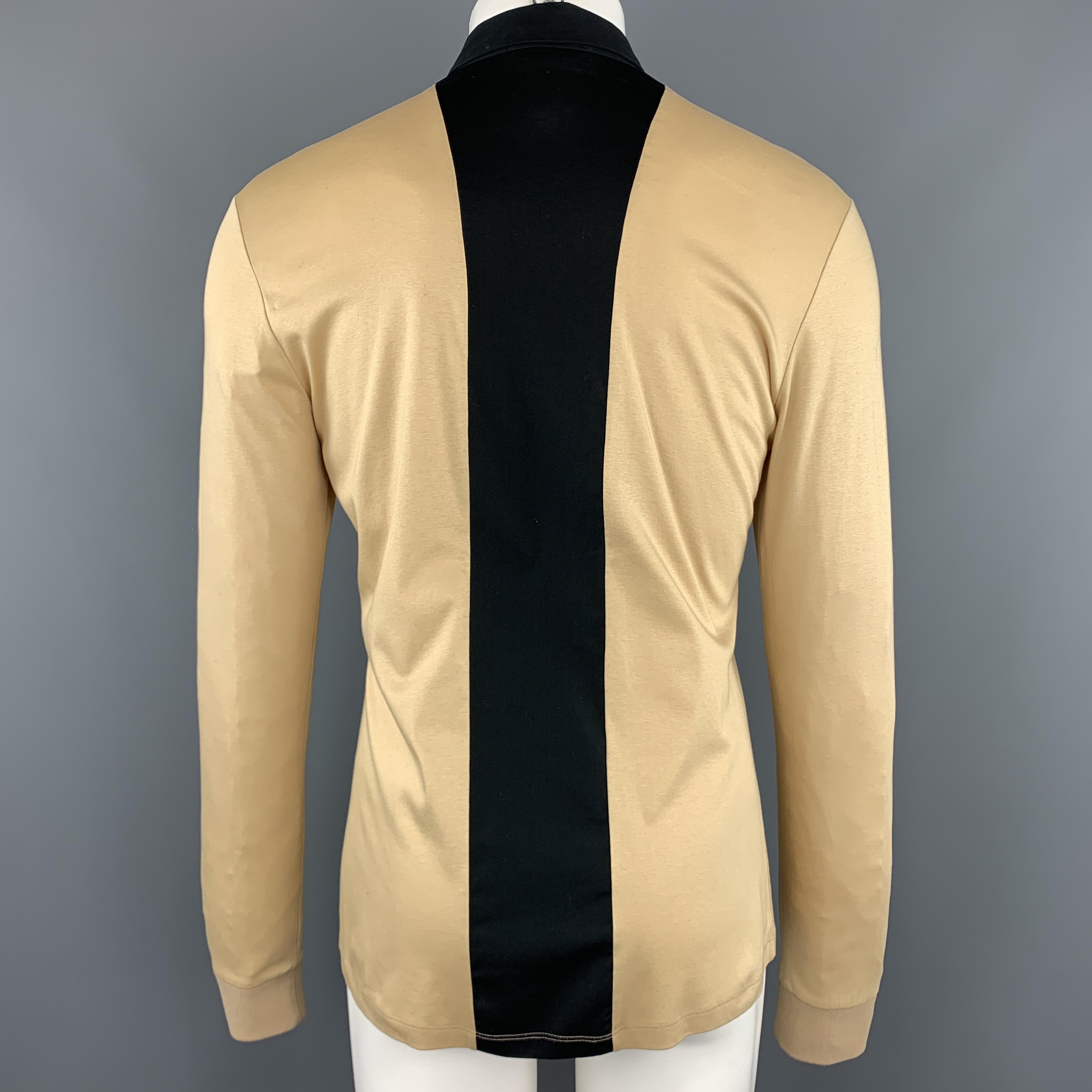 ALEXANDER MCQUEEN Size L Khaki & Black Color Block Cotton Long Sleeve Shirt In Excellent Condition In San Francisco, CA