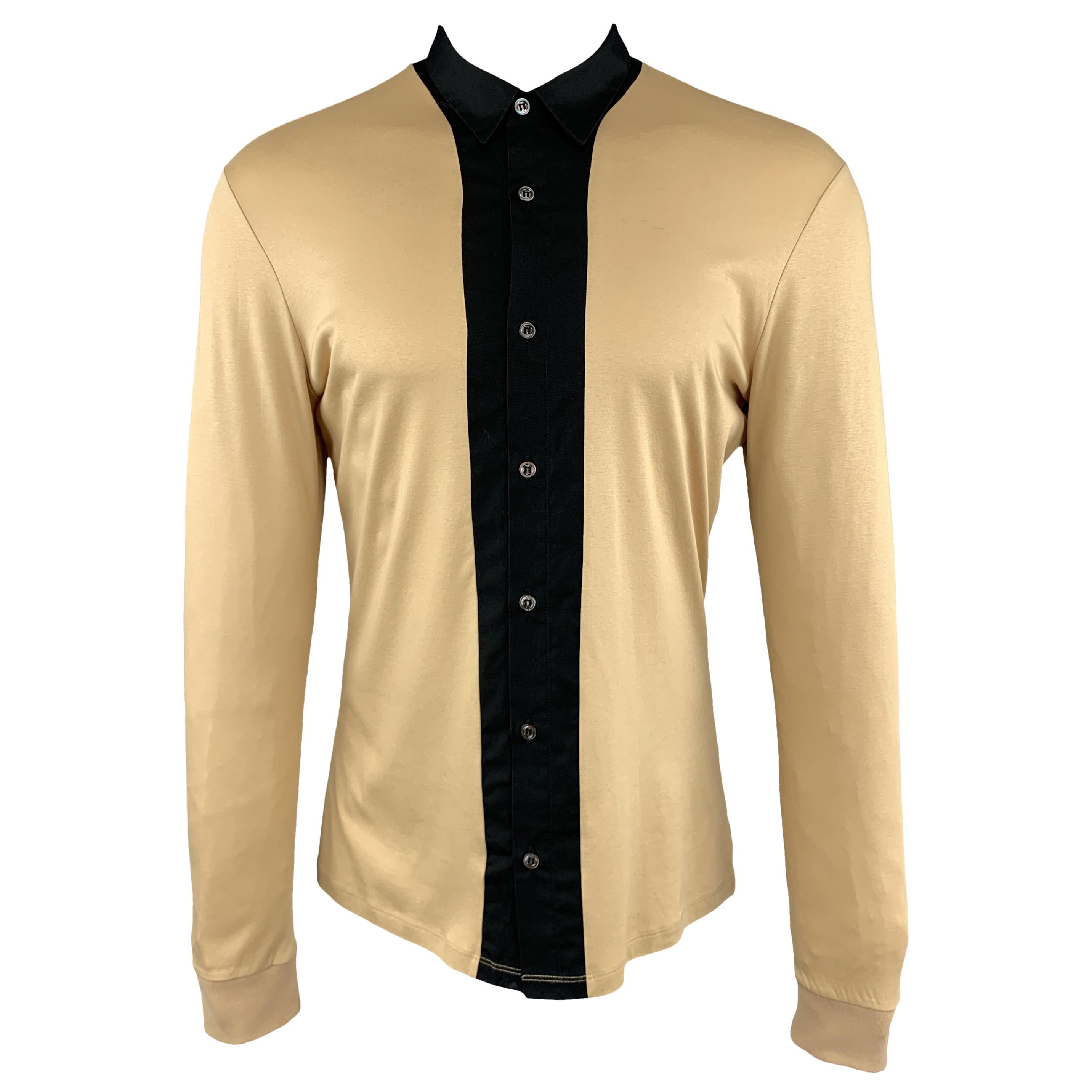 ALEXANDER MCQUEEN Size L Khaki & Black Color Block Cotton Long Sleeve Shirt