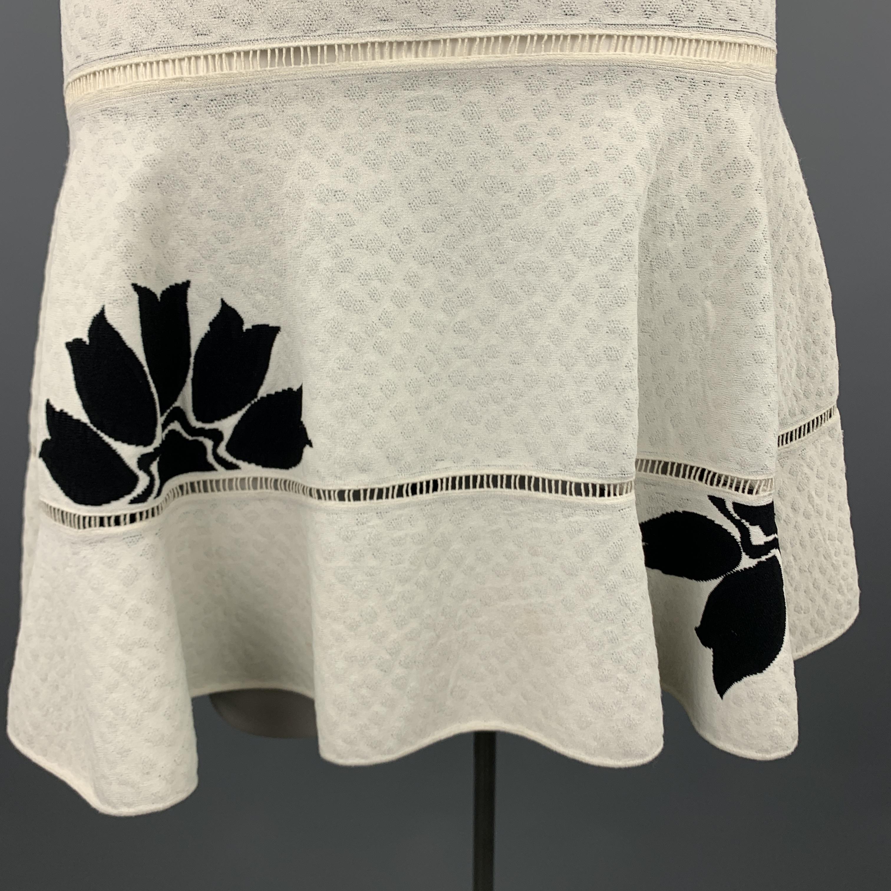 Beige ALEXANDER MCQUEEN Size L White & Black Floral Ruffle Skirt Cocktail Dress