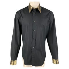 ALEXANDER MCQUEEN Size M Black Gold Cotton Button Up Long Sleeve Shirt