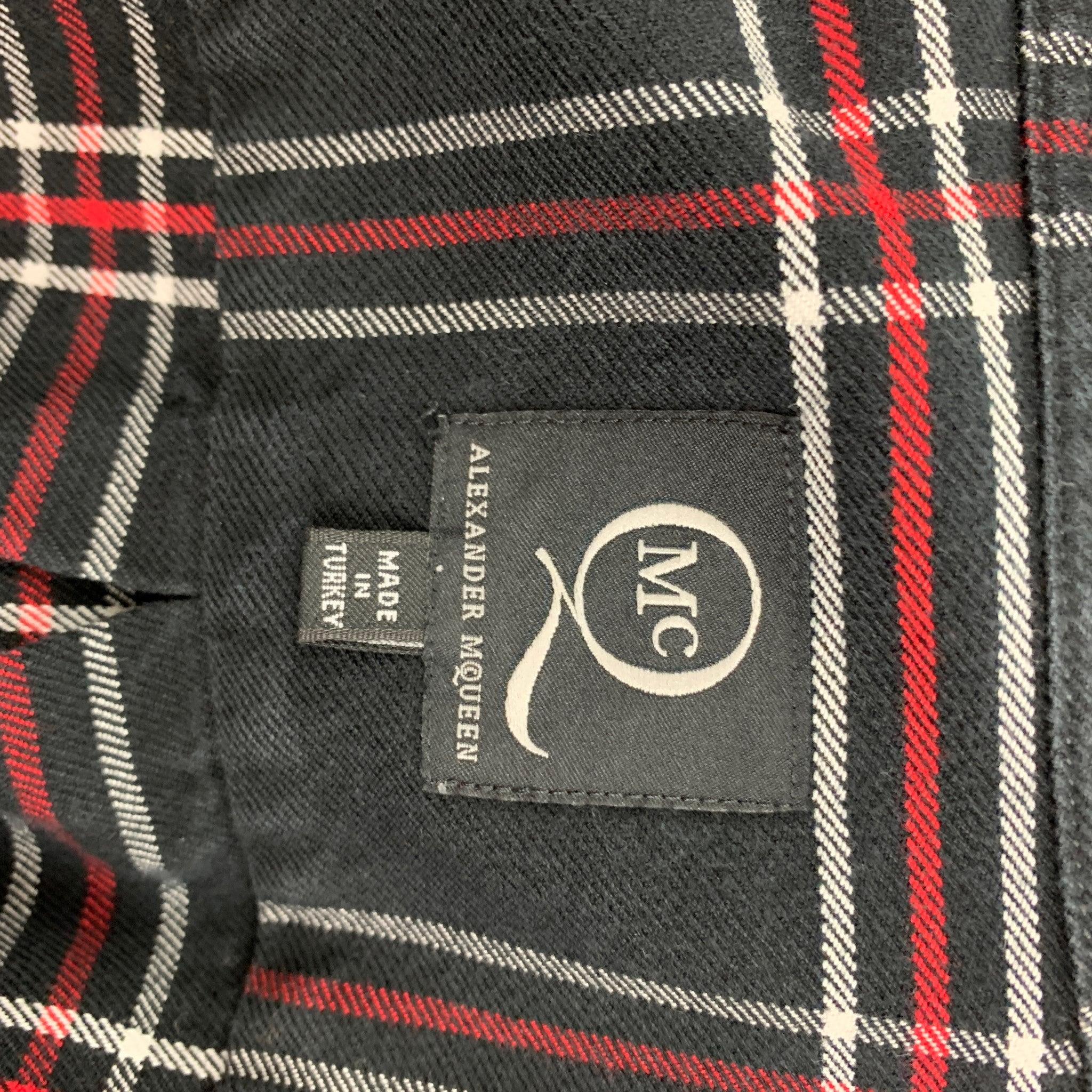 ALEXANDER MCQUEEN Size M Black Red Plaid Cotton Button Up Long Sleeve Shirt For Sale 2