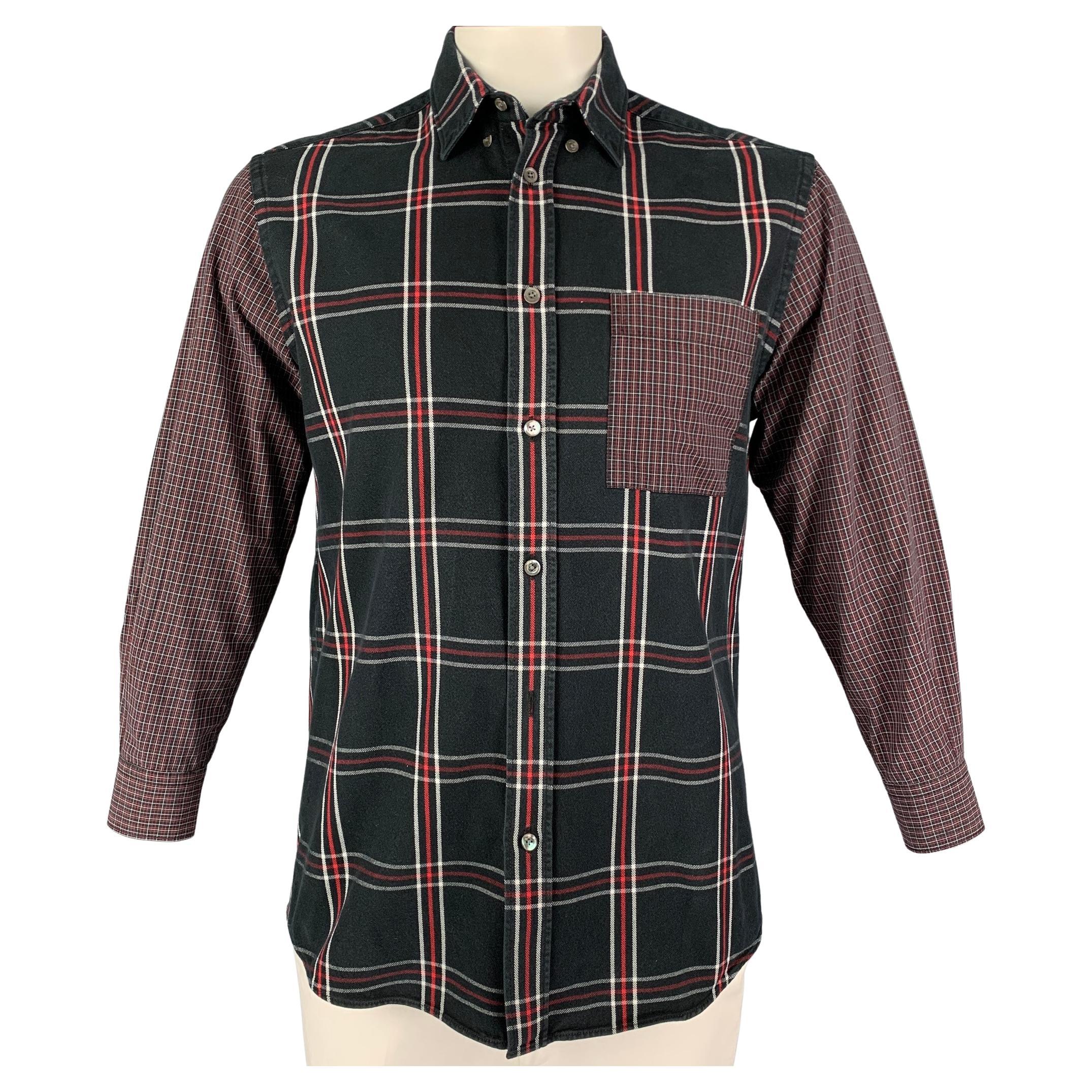 ALEXANDER MCQUEEN Size M Black Red Plaid Cotton Button Up Long Sleeve Shirt
