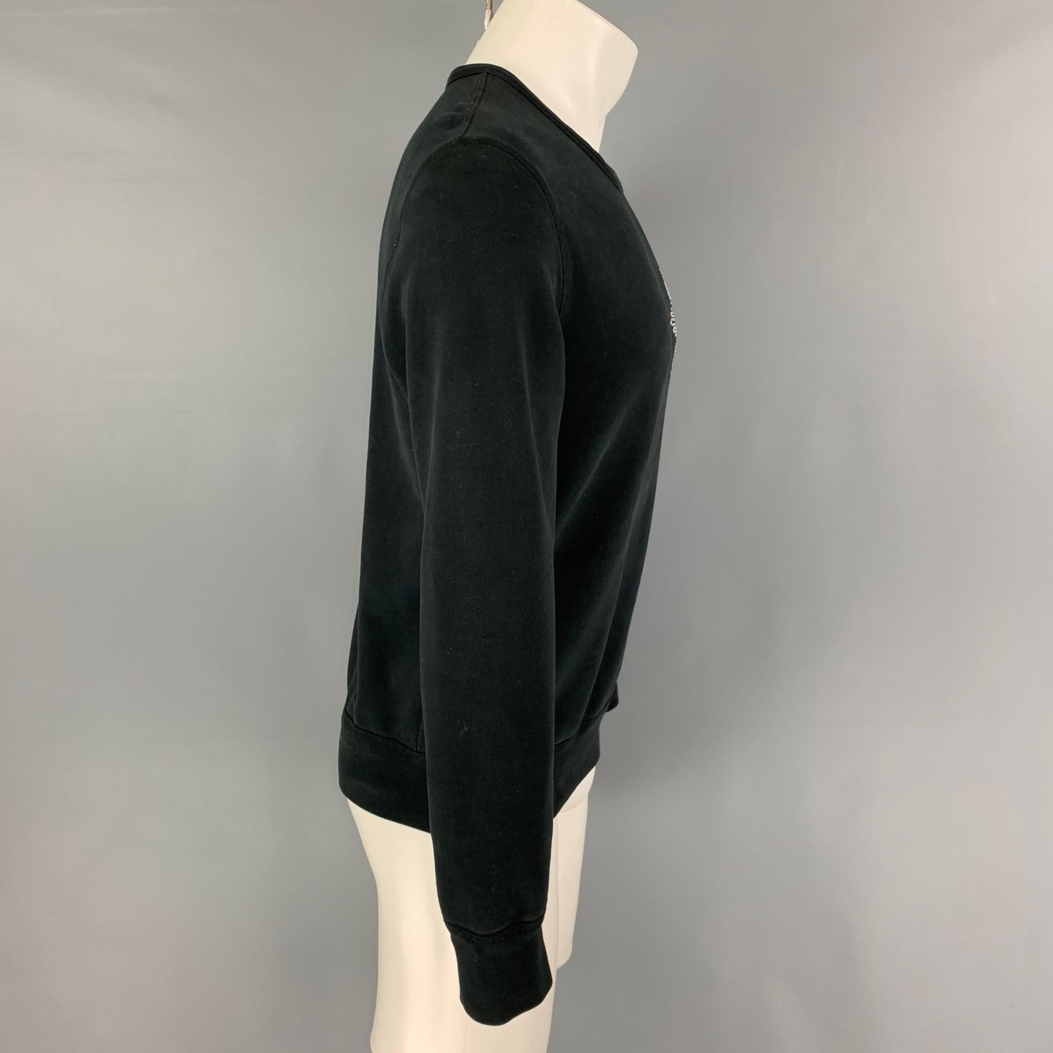 ALEXANDER MCQUEEN Size M Black Silver Embroidery Cotton Crew-Neck Pullover In Good Condition In San Francisco, CA