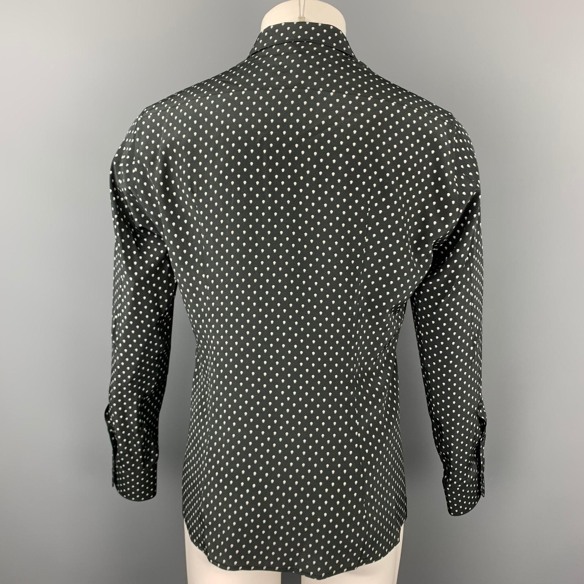 ALEXANDER MCQUEEN Size M Black & White Skulls Silk Button Up Long Sleeve Shirt In New Condition In San Francisco, CA