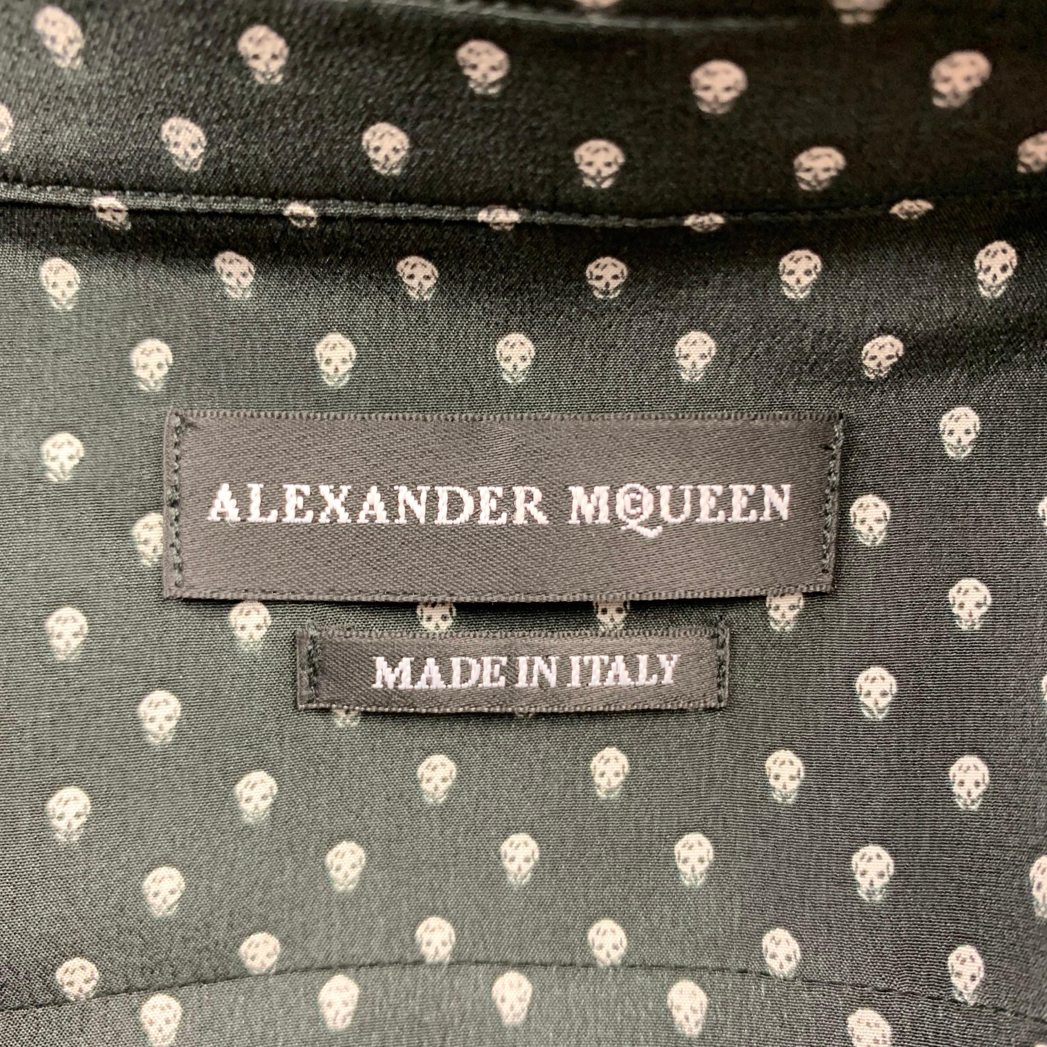 Men's ALEXANDER MCQUEEN Size M Black & White Skulls Silk Button Up Long Sleeve Shirt