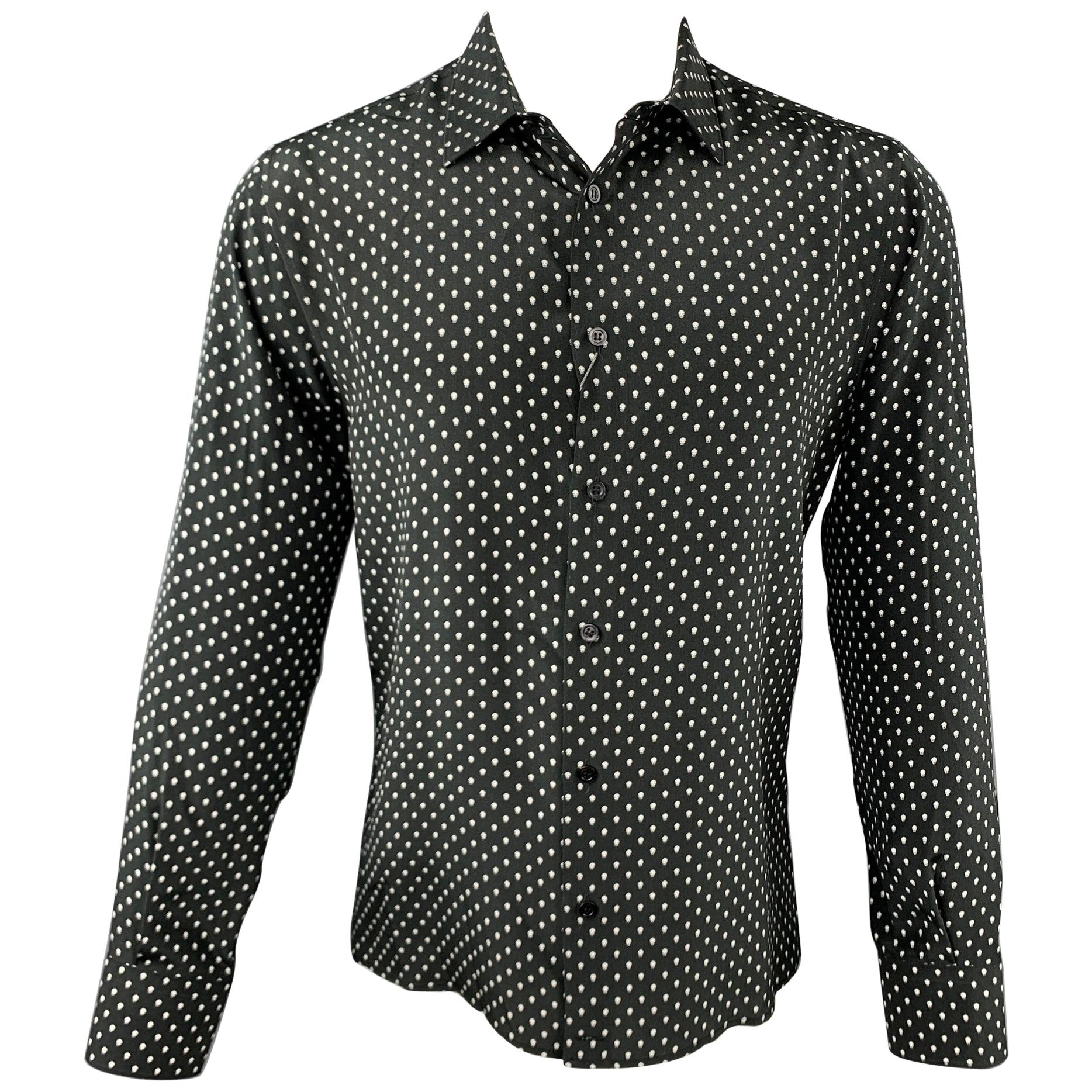 ALEXANDER MCQUEEN Size M Black & White Skulls Silk Button Up Long Sleeve Shirt