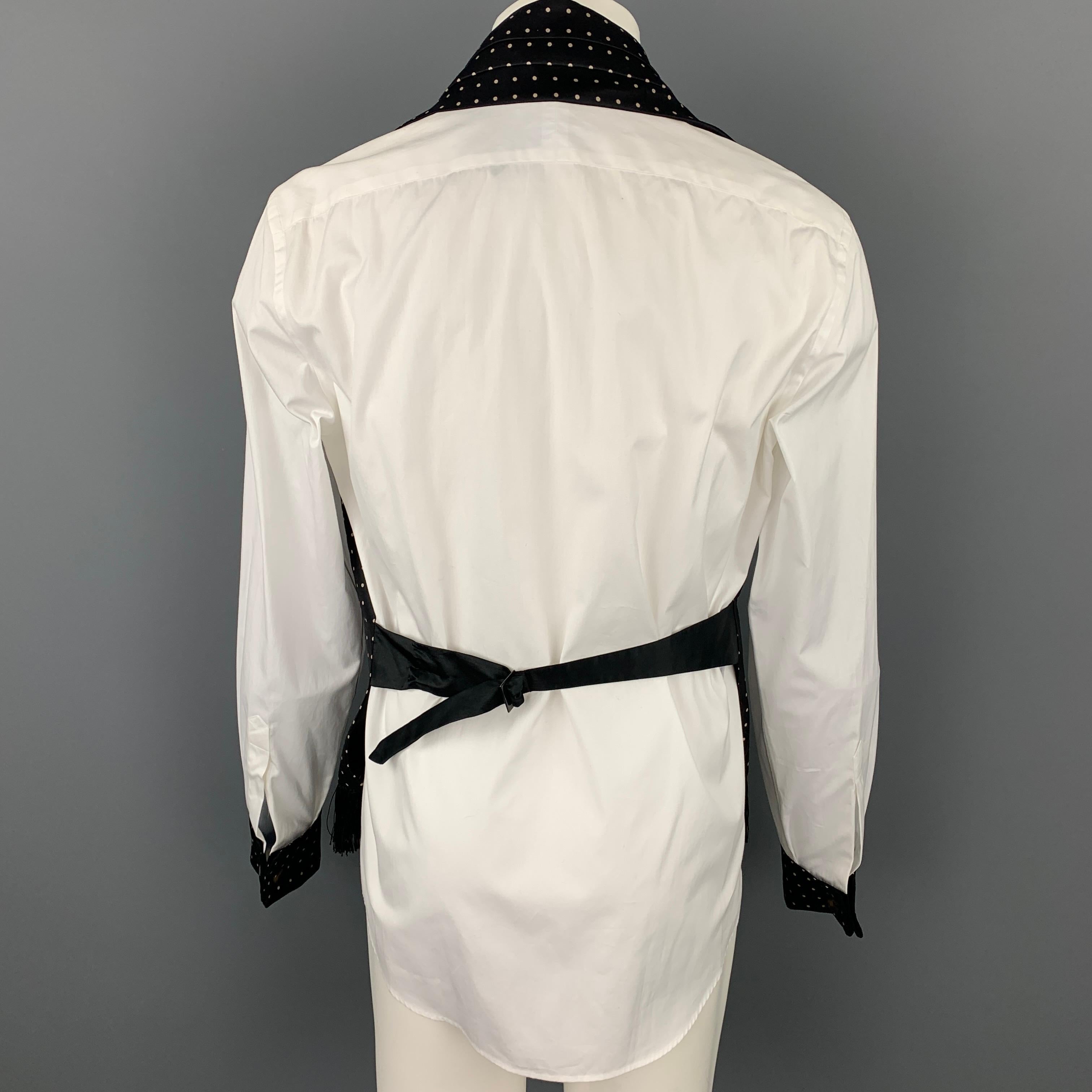 Men's ALEXANDER MCQUEEN Size M White & Black Dots Cotton / Silk Long Sleeve Shirt