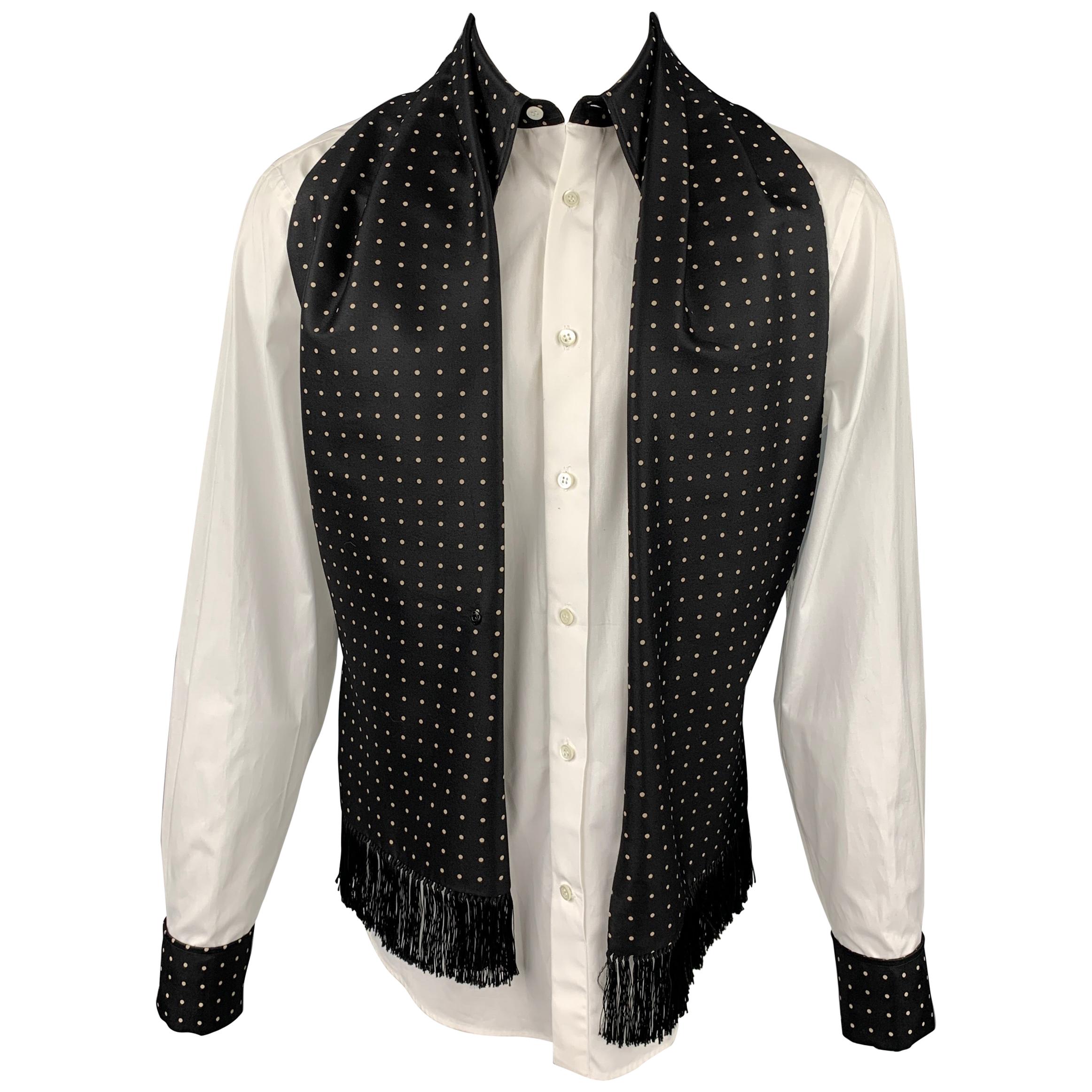 ALEXANDER MCQUEEN Size M White & Black Dots Cotton / Silk Long Sleeve Shirt