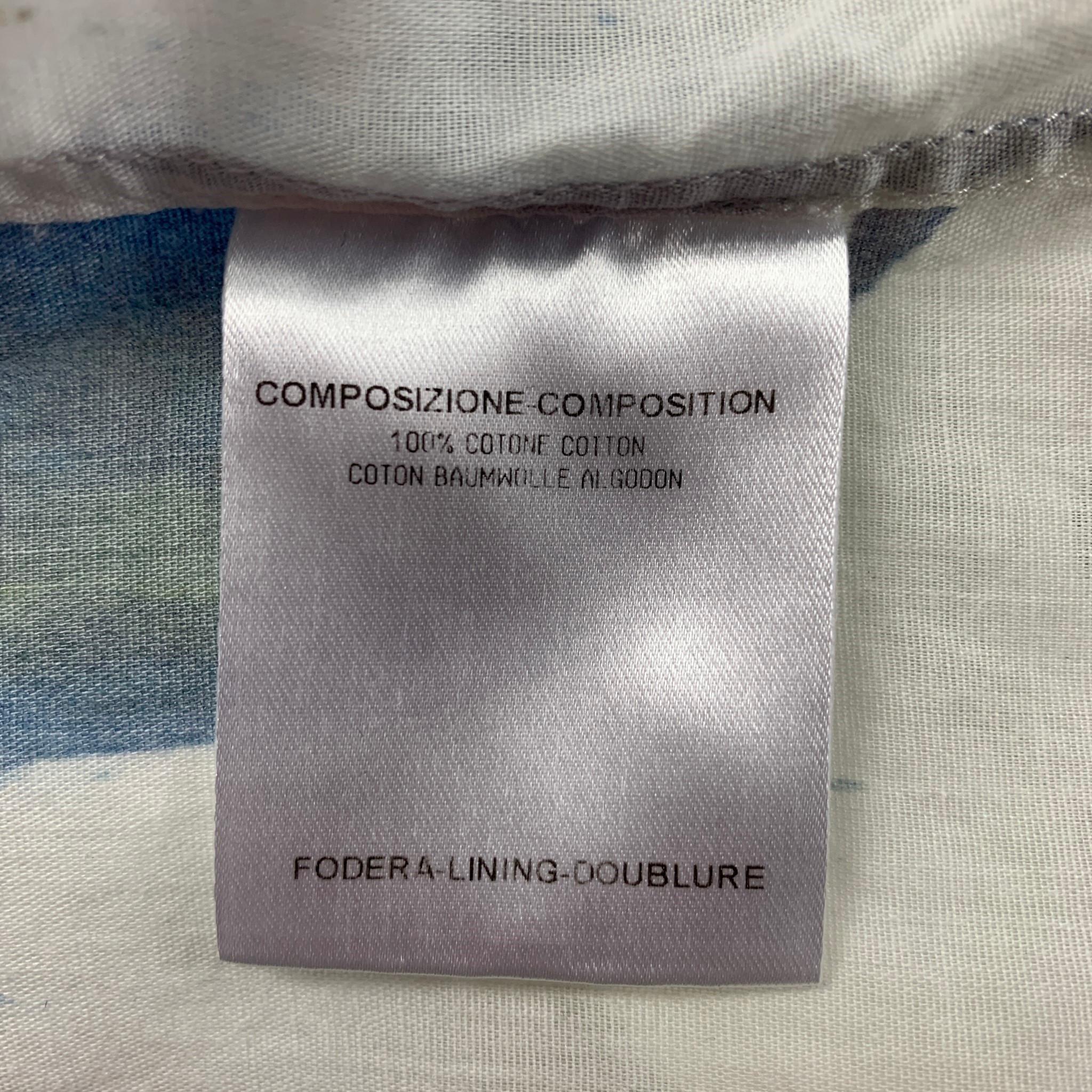 ALEXANDER MCQUEEN Size M White Blue Splattered Cotton Short Sleeve Shirt In Good Condition In San Francisco, CA