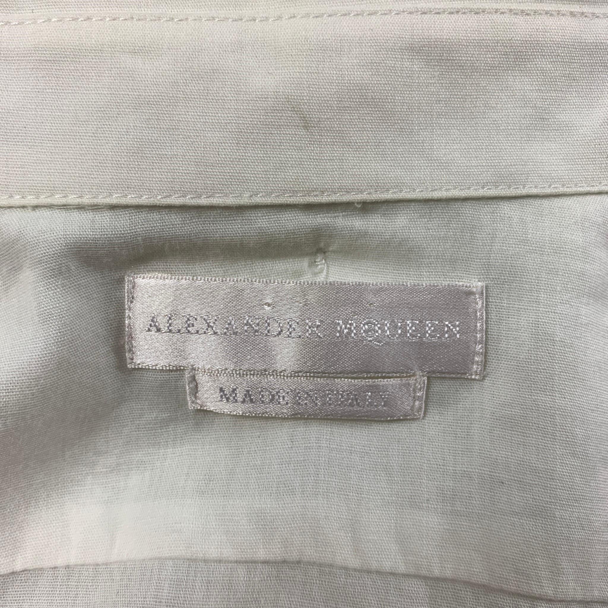 ALEXANDER MCQUEEN Size M White Blue Splattered Cotton Short Sleeve Shirt 1