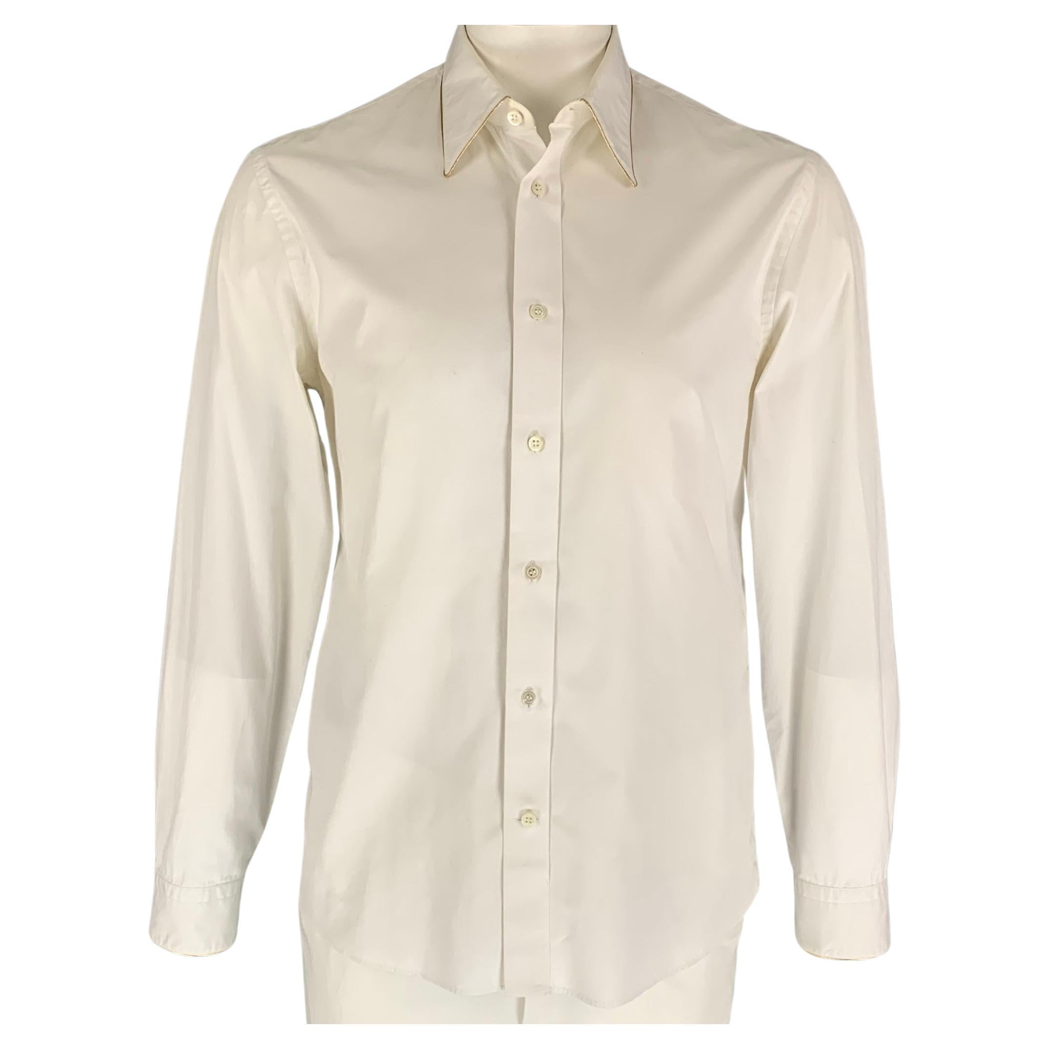 ALEXANDER MCQUEEN Size M White Gold Cotton Button Down Long Sleeve Shirt