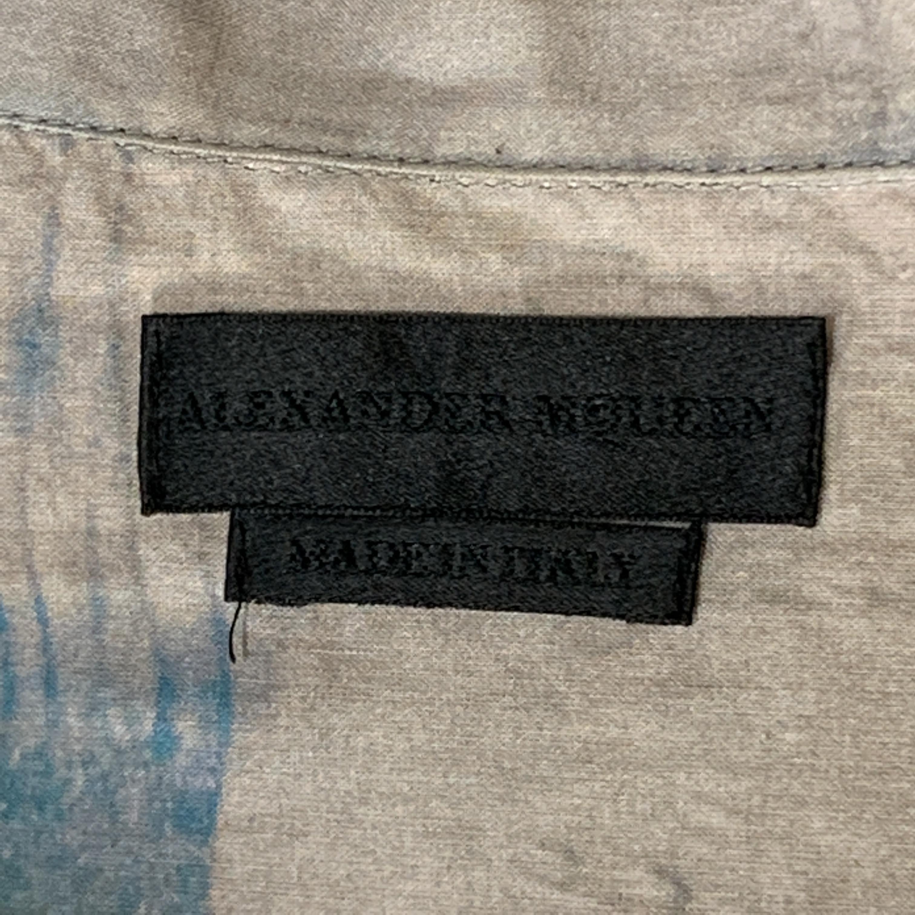 ALEXANDER MCQUEEN Size S Beige & Navy Button Up Long Sleeve Shirt 3