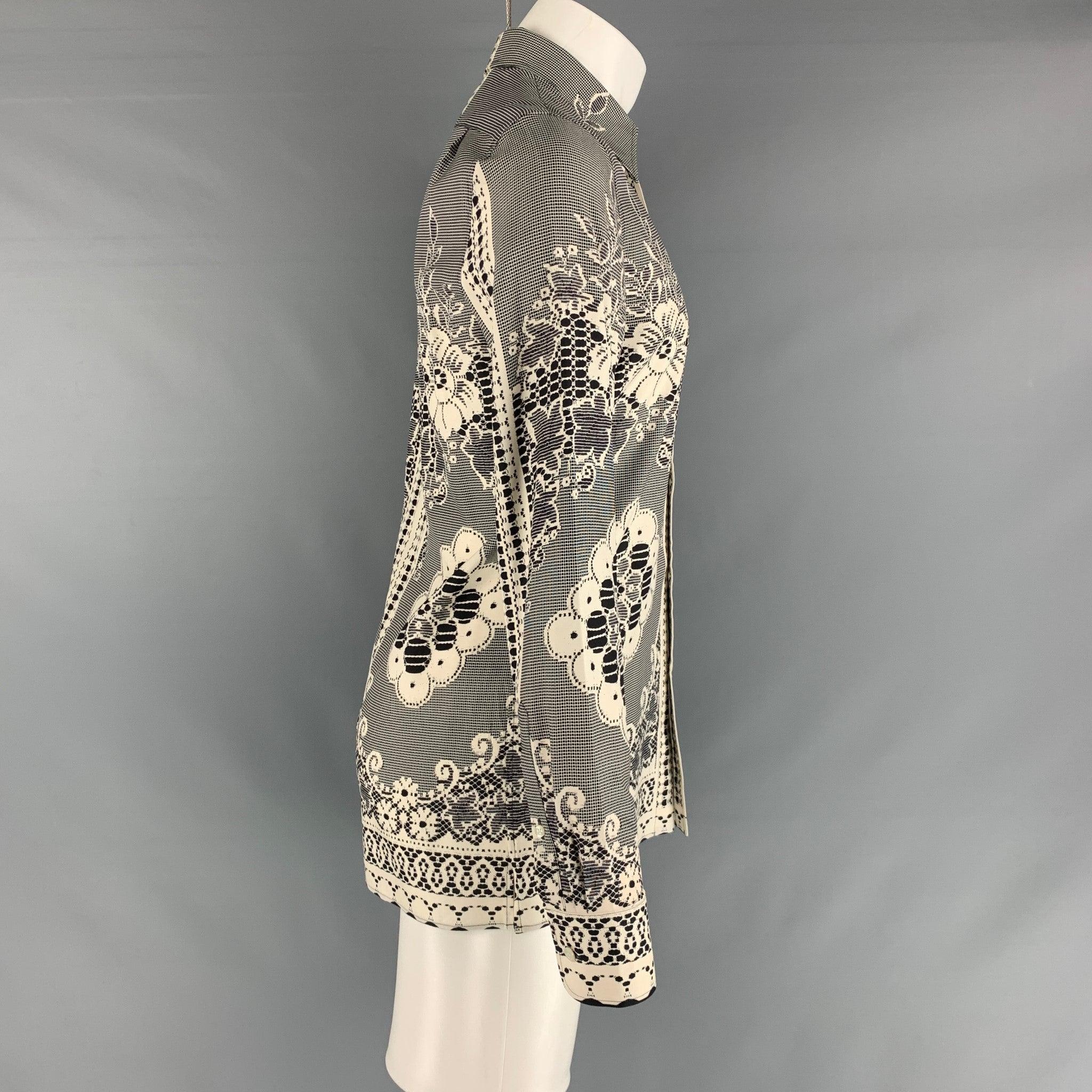 ALEXANDER MCQUEEN Size S Black Beige Print Silk Button Up Long Sleeve Shirt In Excellent Condition For Sale In San Francisco, CA