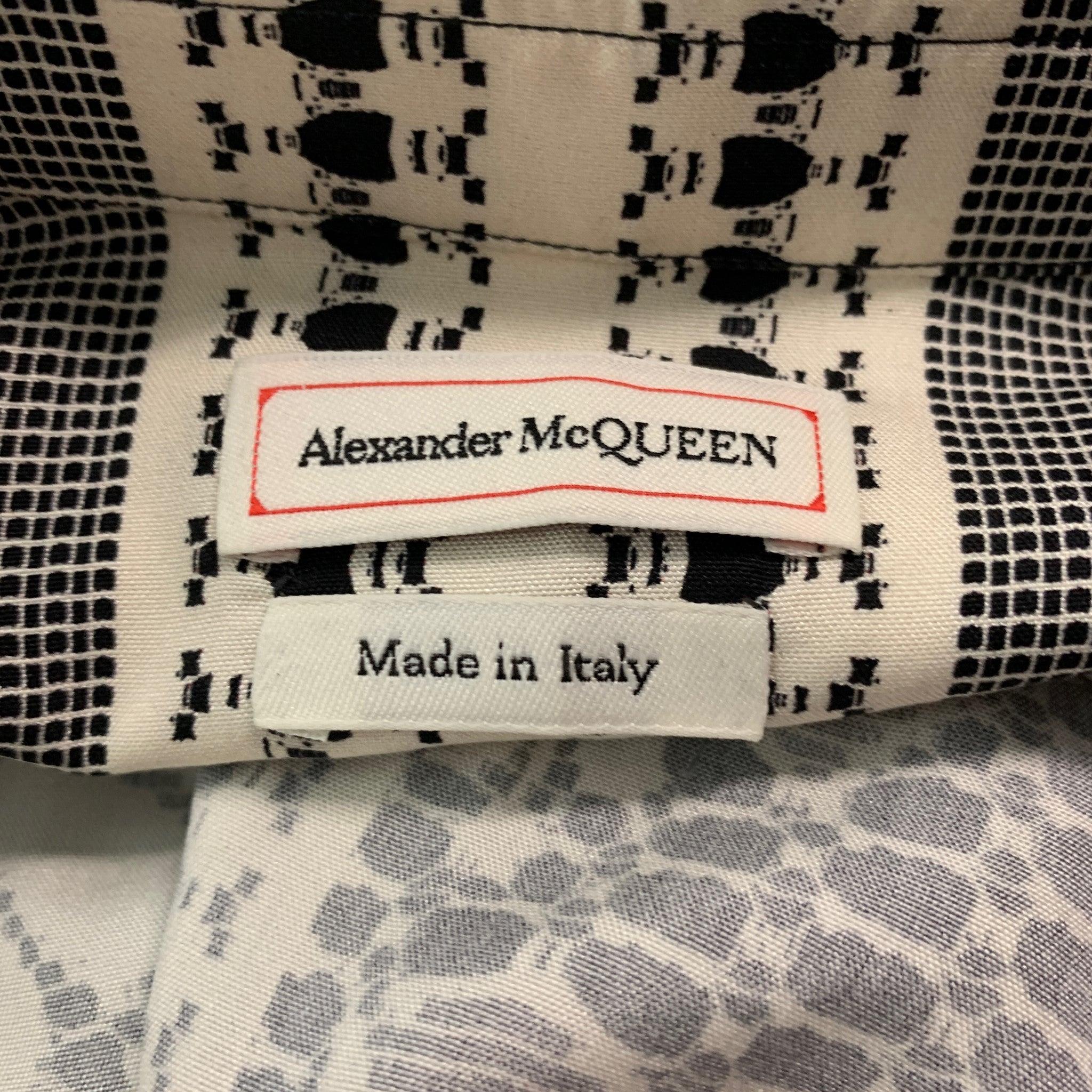 ALEXANDER MCQUEEN Size S Black Beige Print Silk Button Up Long Sleeve Shirt 1