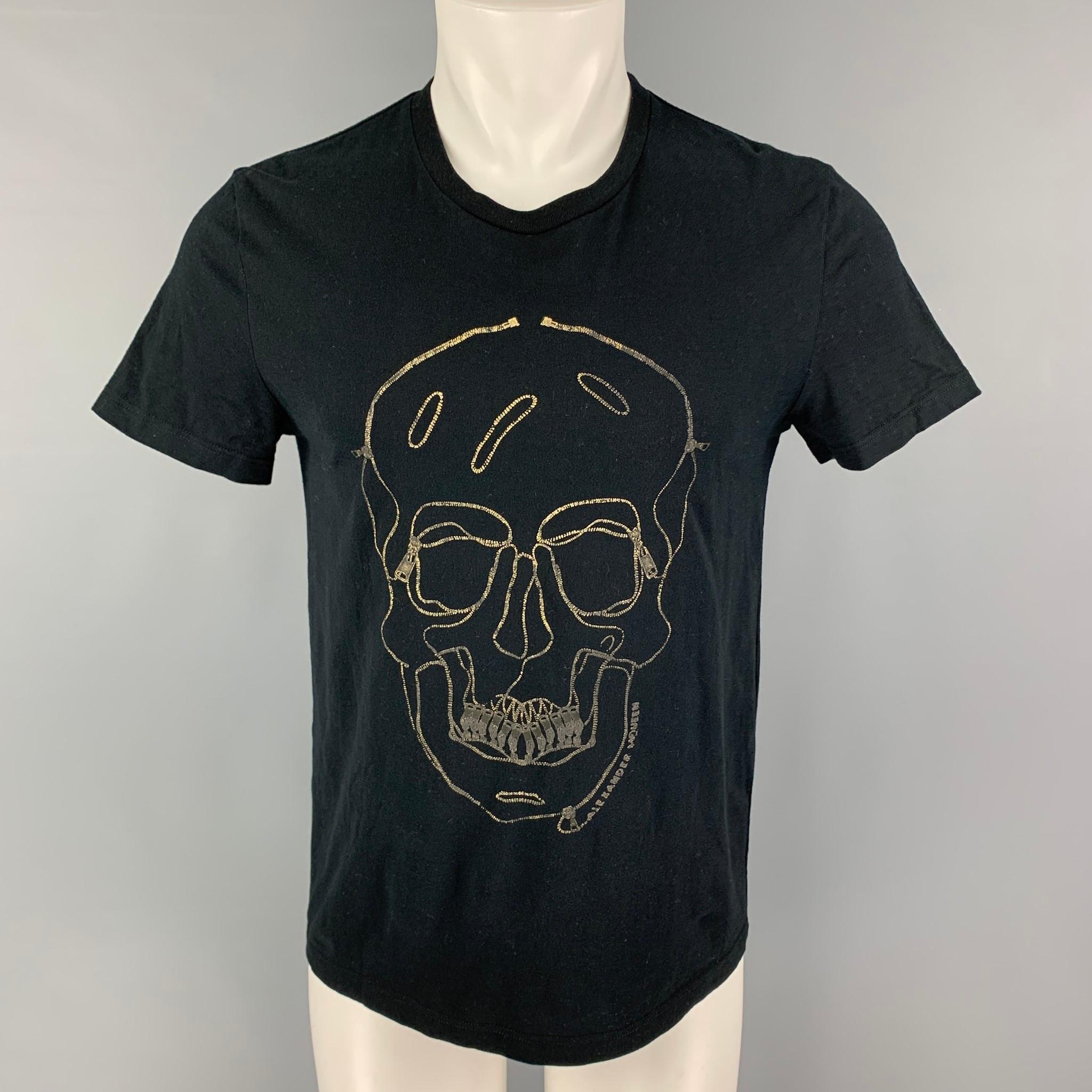 ALEXANDER MCQUEEN Size S Black Gold Skull Cotton Crew-Neck T-shirt