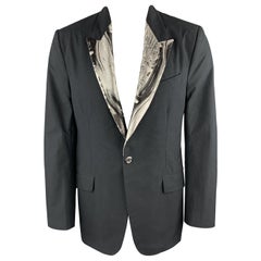 ALEXANDER MCQUEEN Size S Black Metallic Silver Marble Peak Lapel Blazer