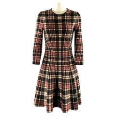 ALEXANDER MCQUEEN Size S Black Red Wool Plaid 3/4 Sleeves Knee-Length Dress