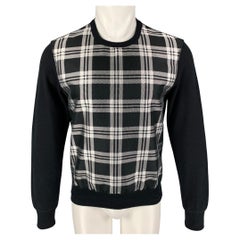 ALEXANDER MCQUEEN Size S Black Silver Plaid Silk Polyester Crew-Neck Pullover