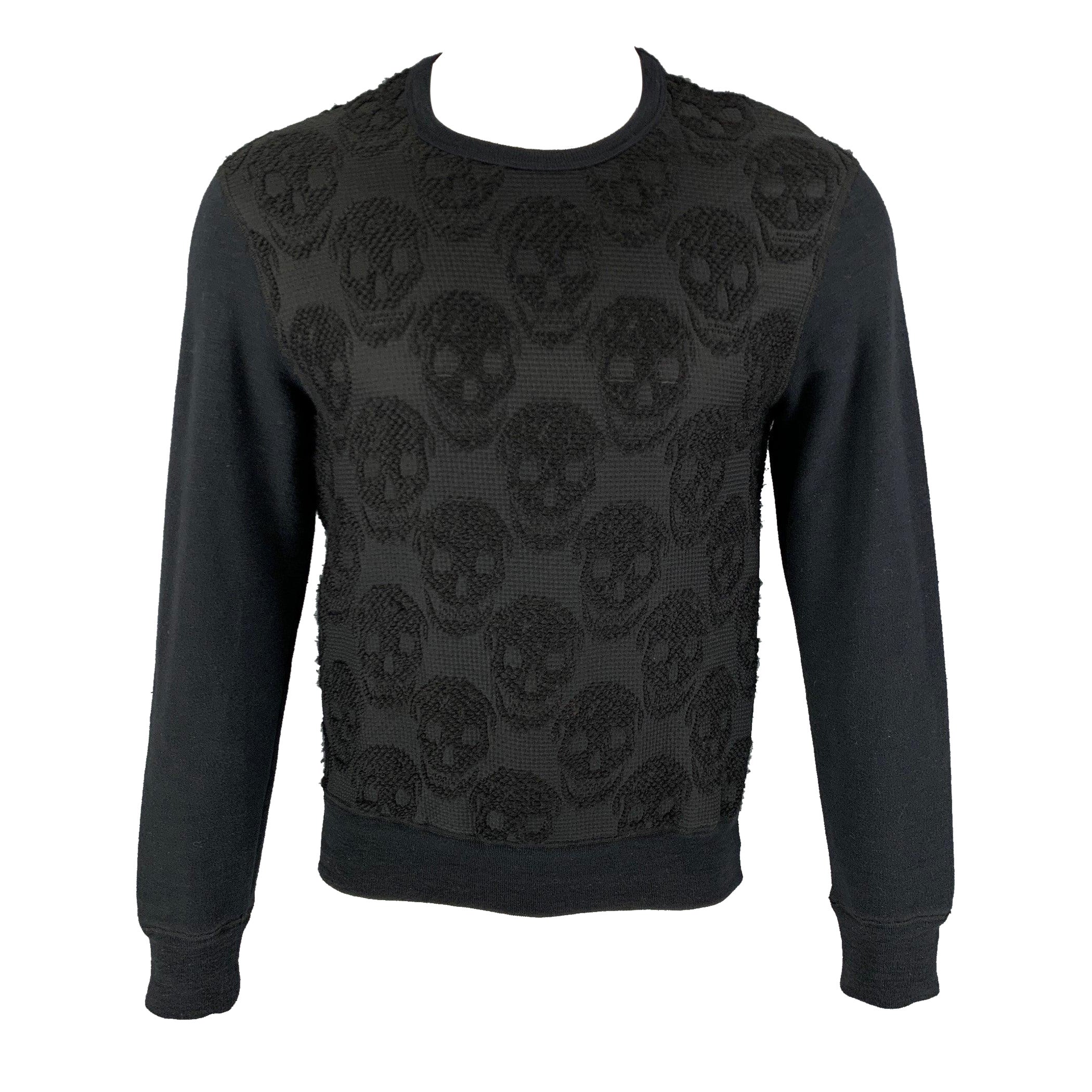 ALEXANDER MCQUEEN Size S Black Skulls Cotton Silk Crew-Neck Pullover