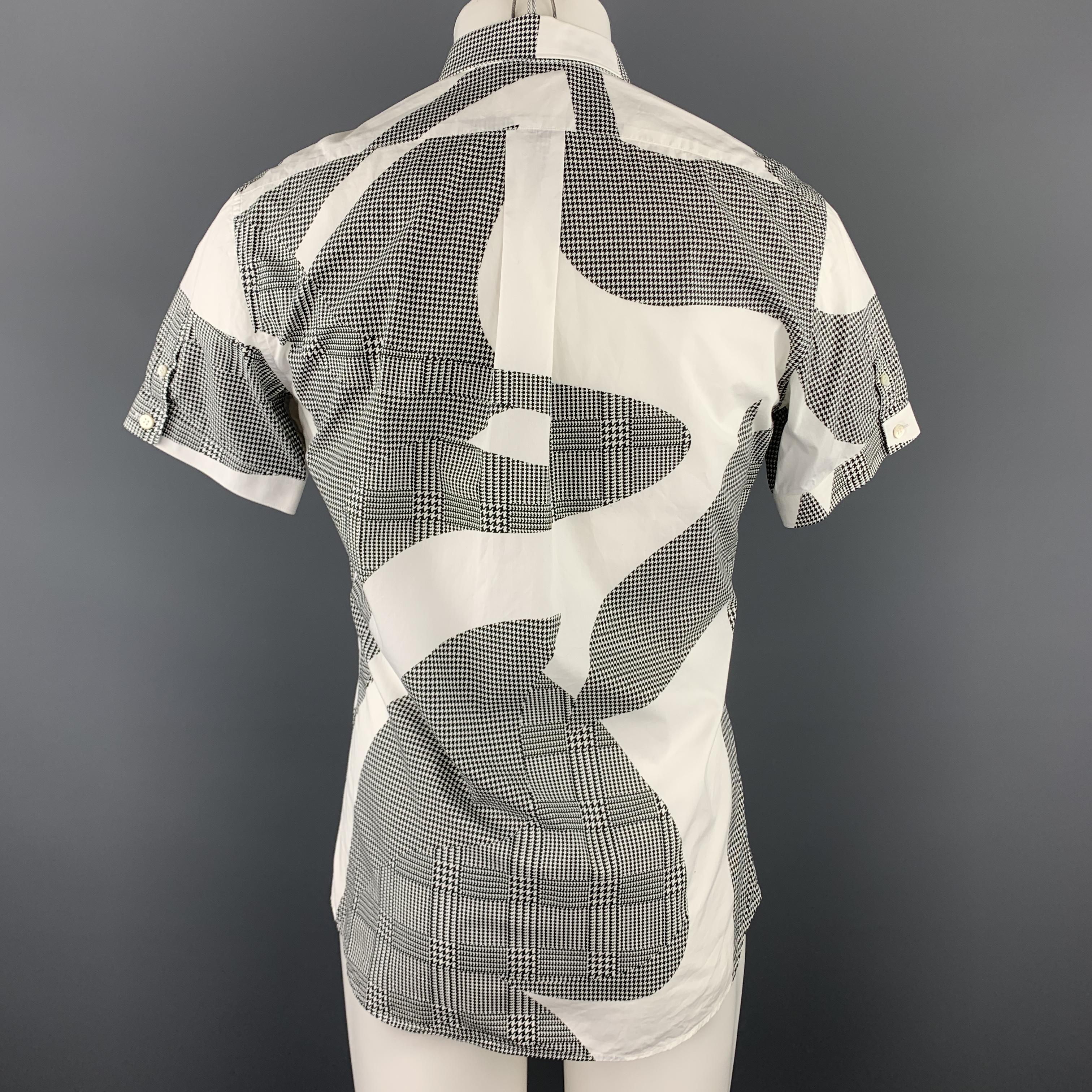 Gray ALEXANDER MCQUEEN S Black & White Graphic Houndstooth Print Short Sleeve Shirt