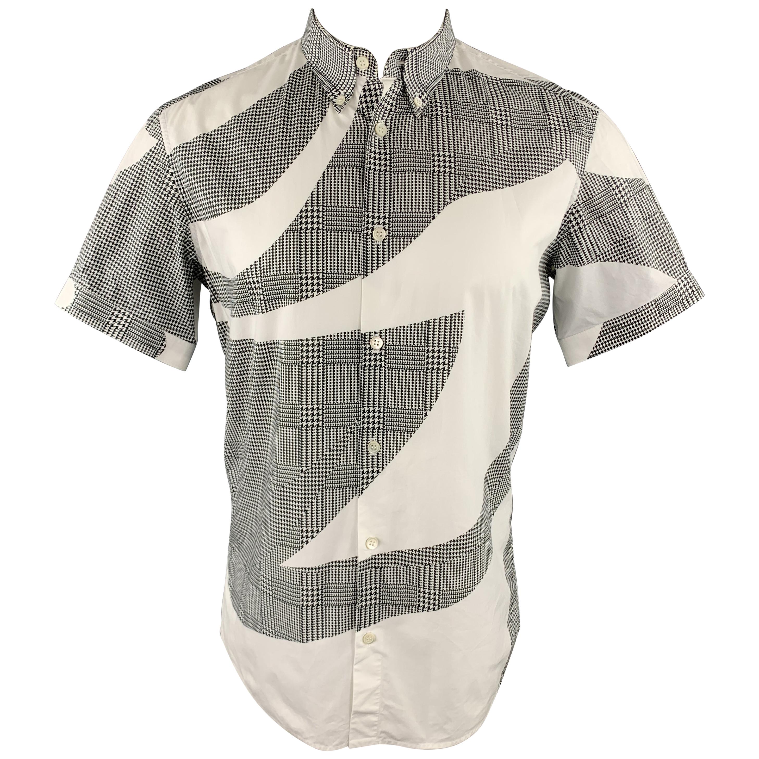 ALEXANDER MCQUEEN S Black & White Graphic Houndstooth Print Short Sleeve Shirt