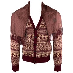 ALEXANDER MCQUEEN Size S Burgundy Fairisle Merino Wool Buttoned Cardigan