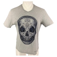 ALEXANDER MCQUEEN Size S Grey Navy Skull Cotton Crew-Neck T-shirt